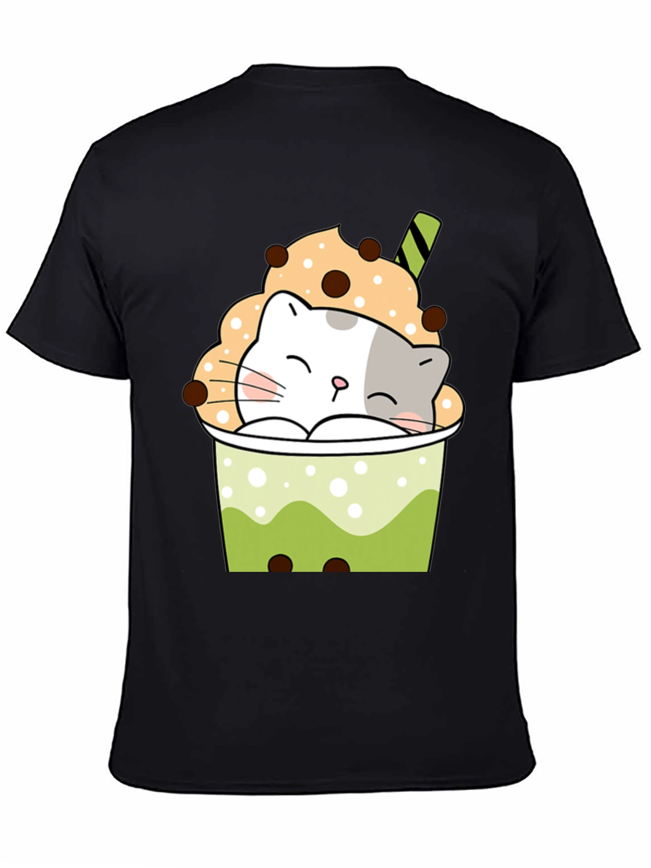 Black Cute Boba Cat Black T-Shirt view 4
