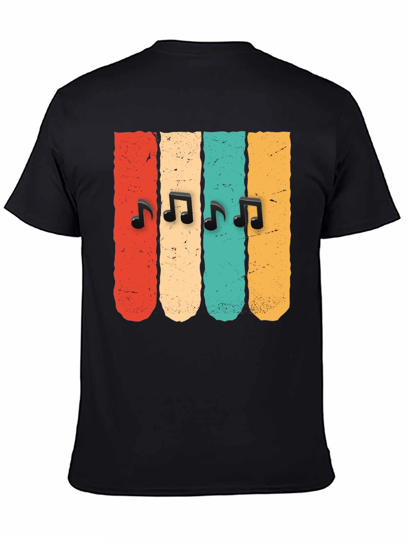 Black Retro Music Notes T-Shirt view 4