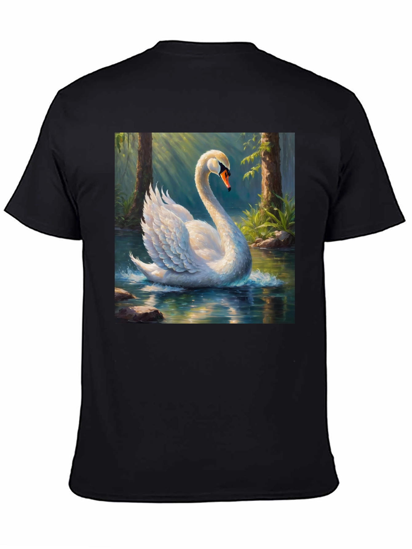 Black Elegant Swan Graphic T-Shirt view 4