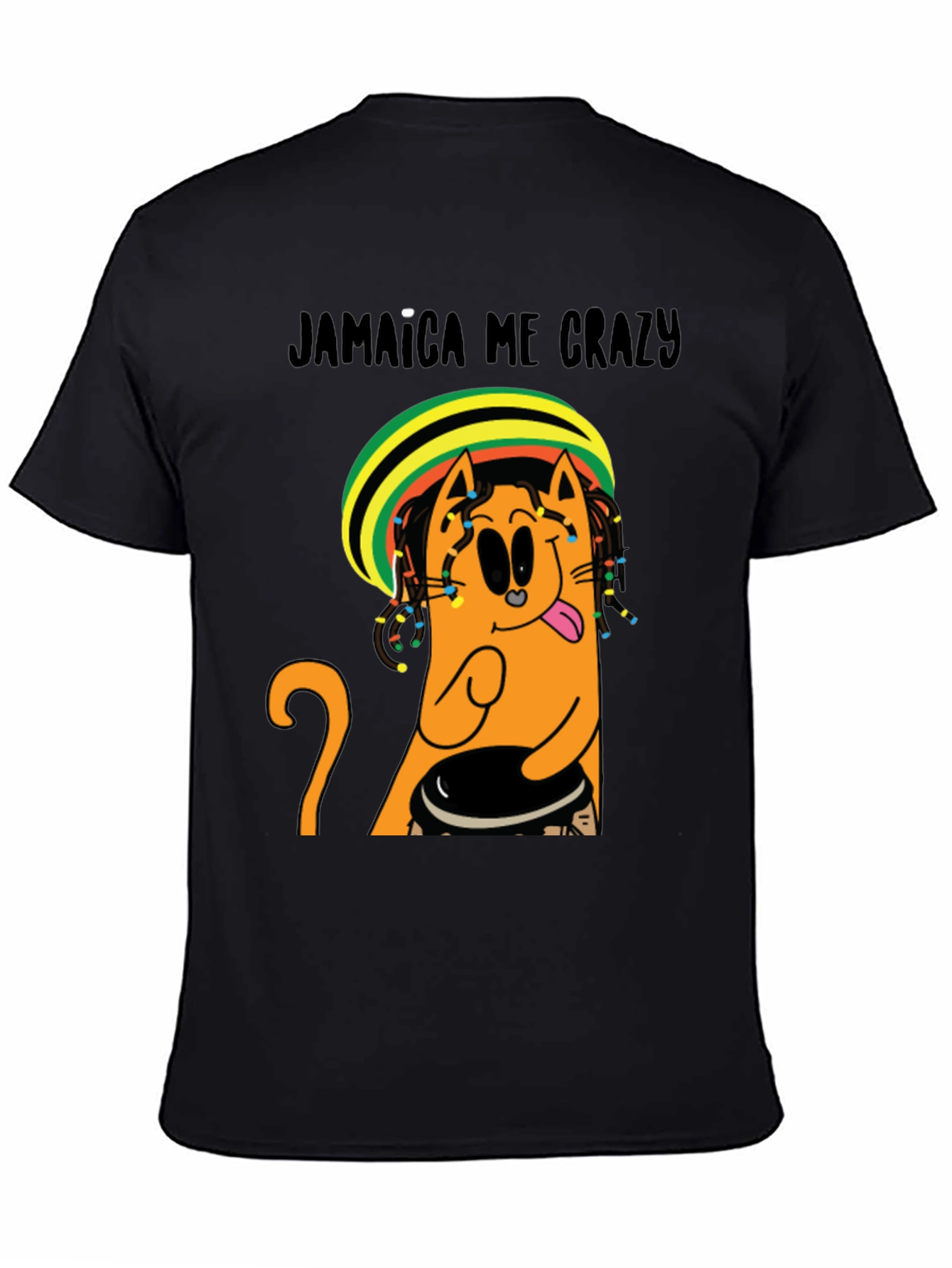 Black Jamaica Me Crazy T-Shirt - Cat Reggae Design view 4