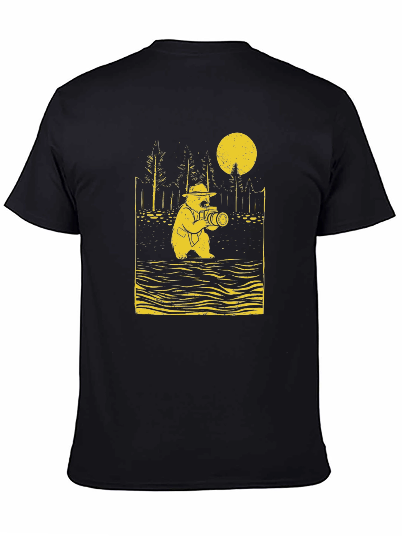 Black Bear Photographer Graphic Tee - Black Cotton T-Shirt view 4