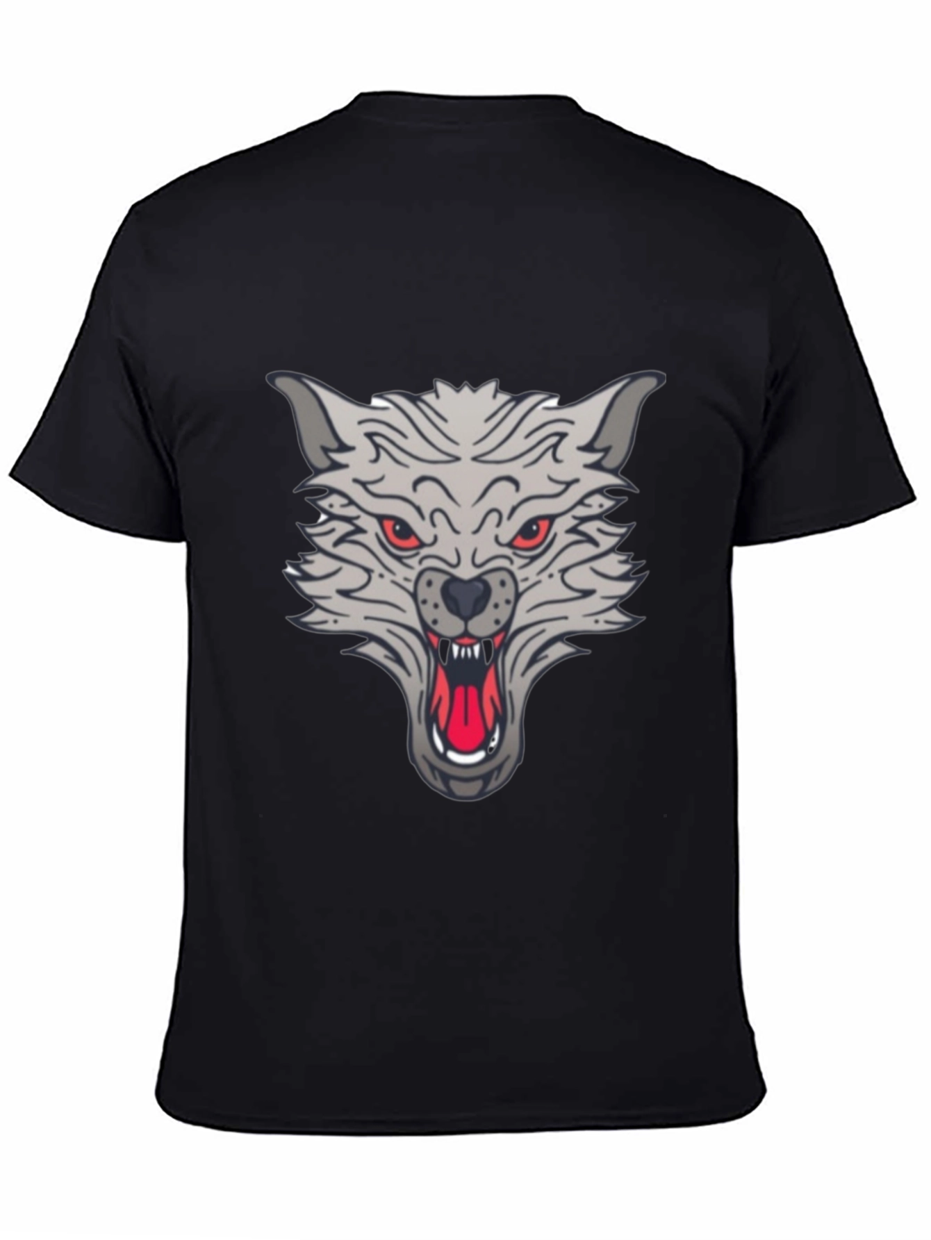 Black Men's Black Wolf Graphic T-Shirt view 4