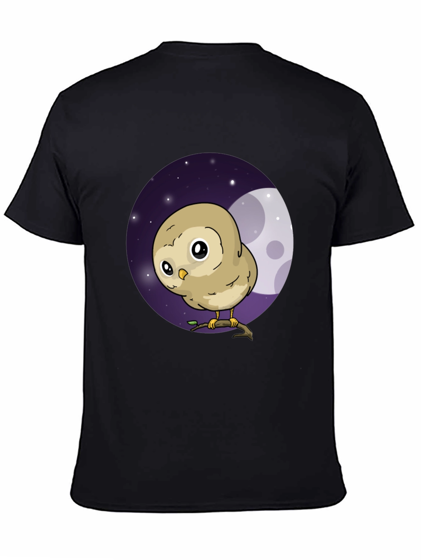 Black Cute Owl Moon Graphic Black T-Shirt view 4