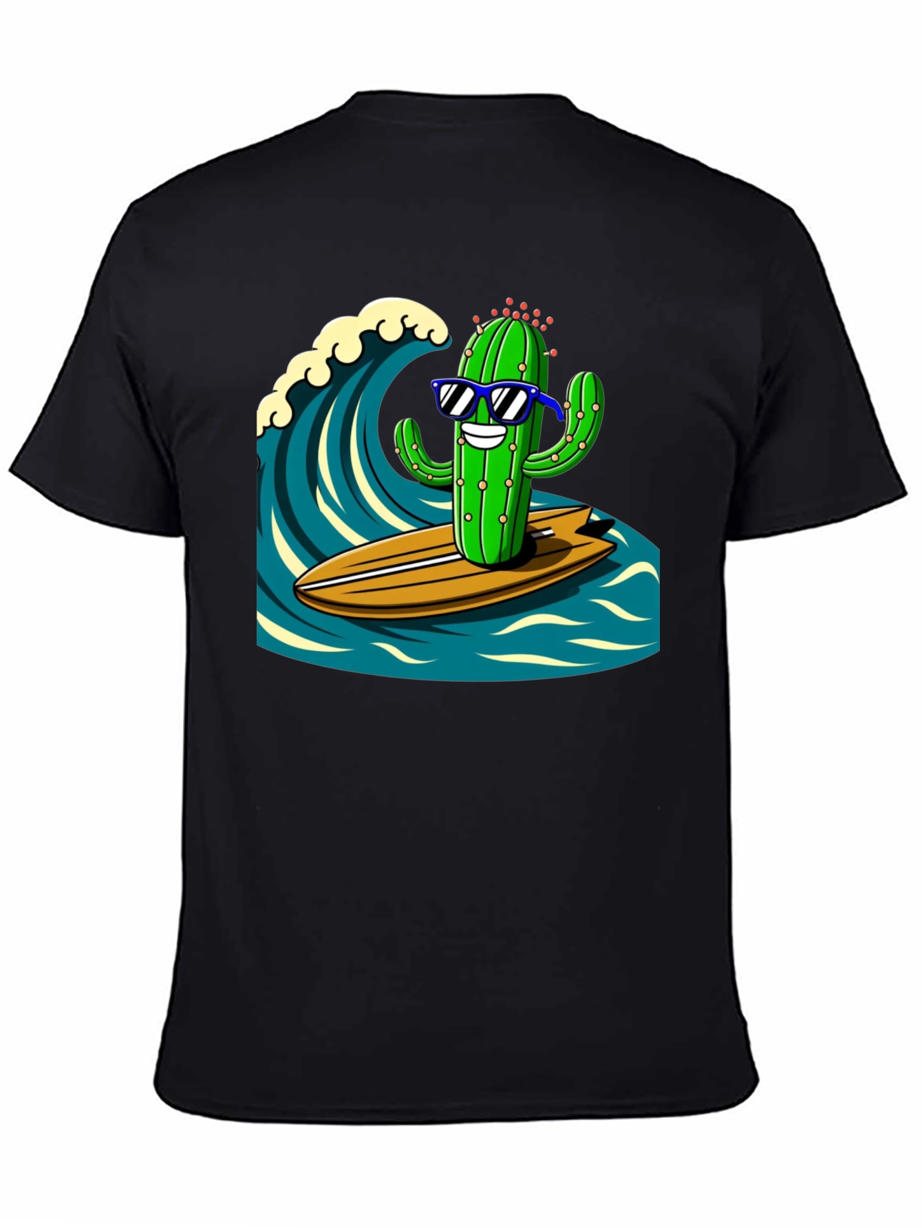 Black Surfing Cactus Graphic Tee - Mens Black T-Shirt view 4