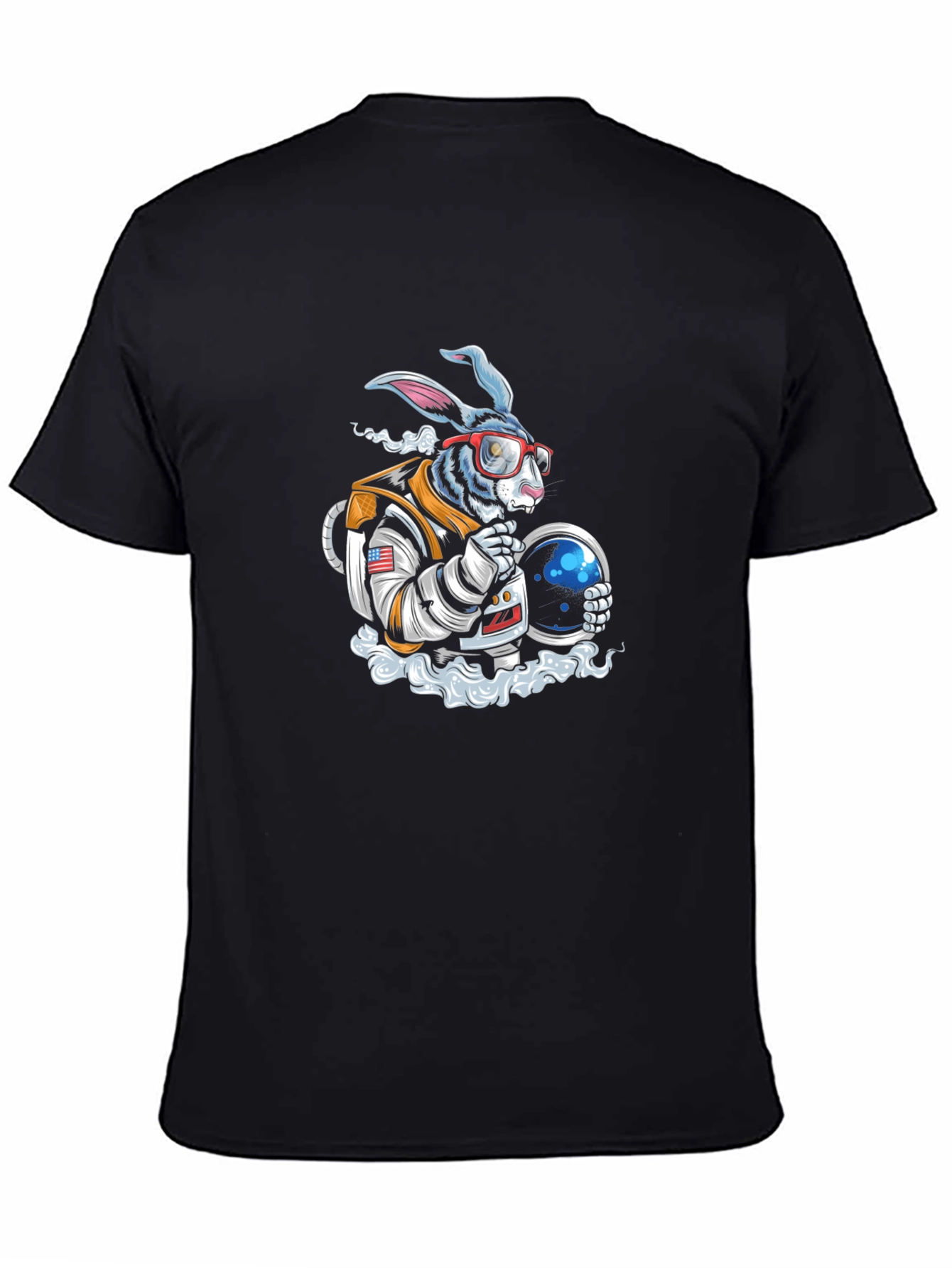 Black Astronaut Rabbit Graphic T-Shirt - Space Adventure Tee view 4