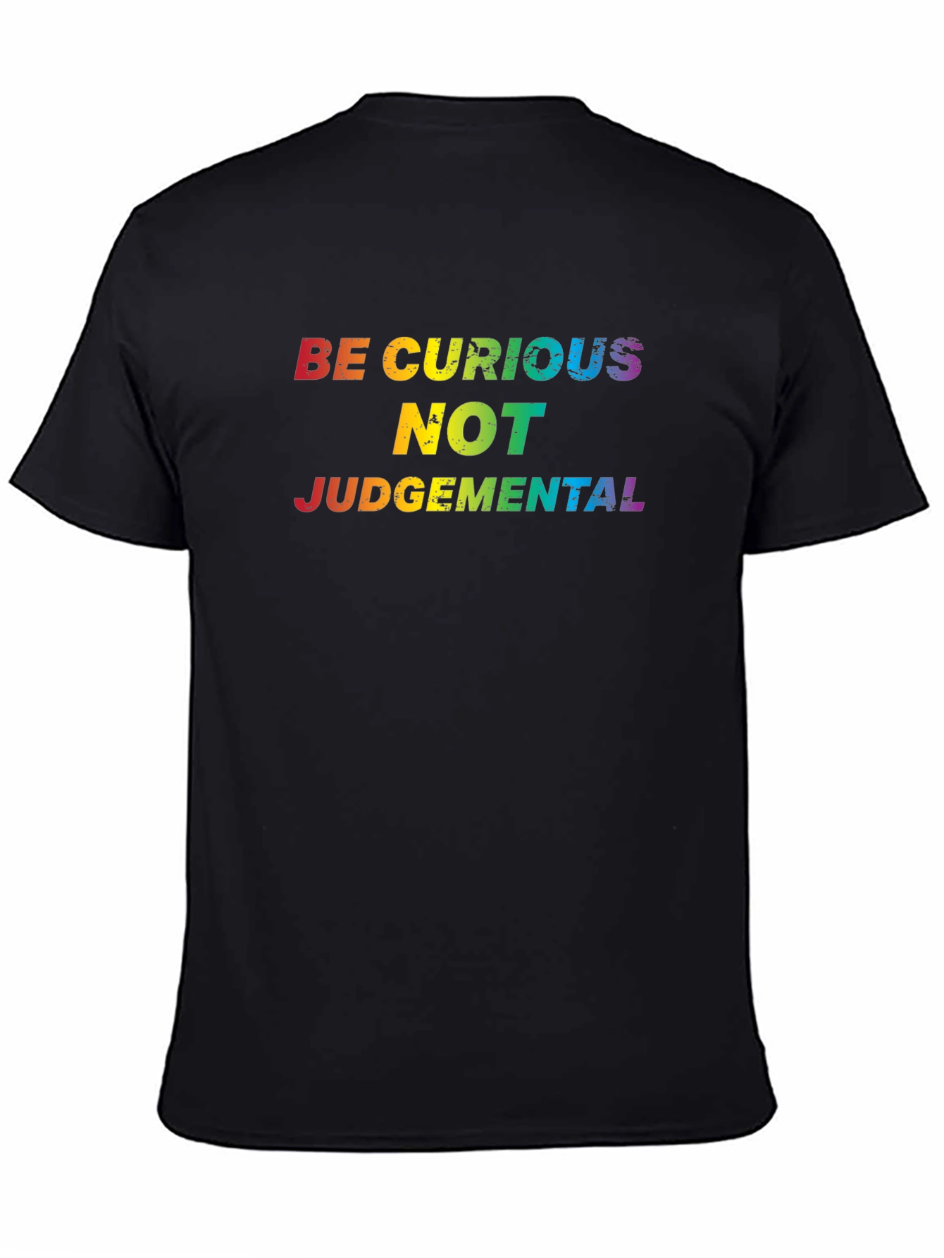 Black Be Curious Rainbow Text Black T-Shirt view 4