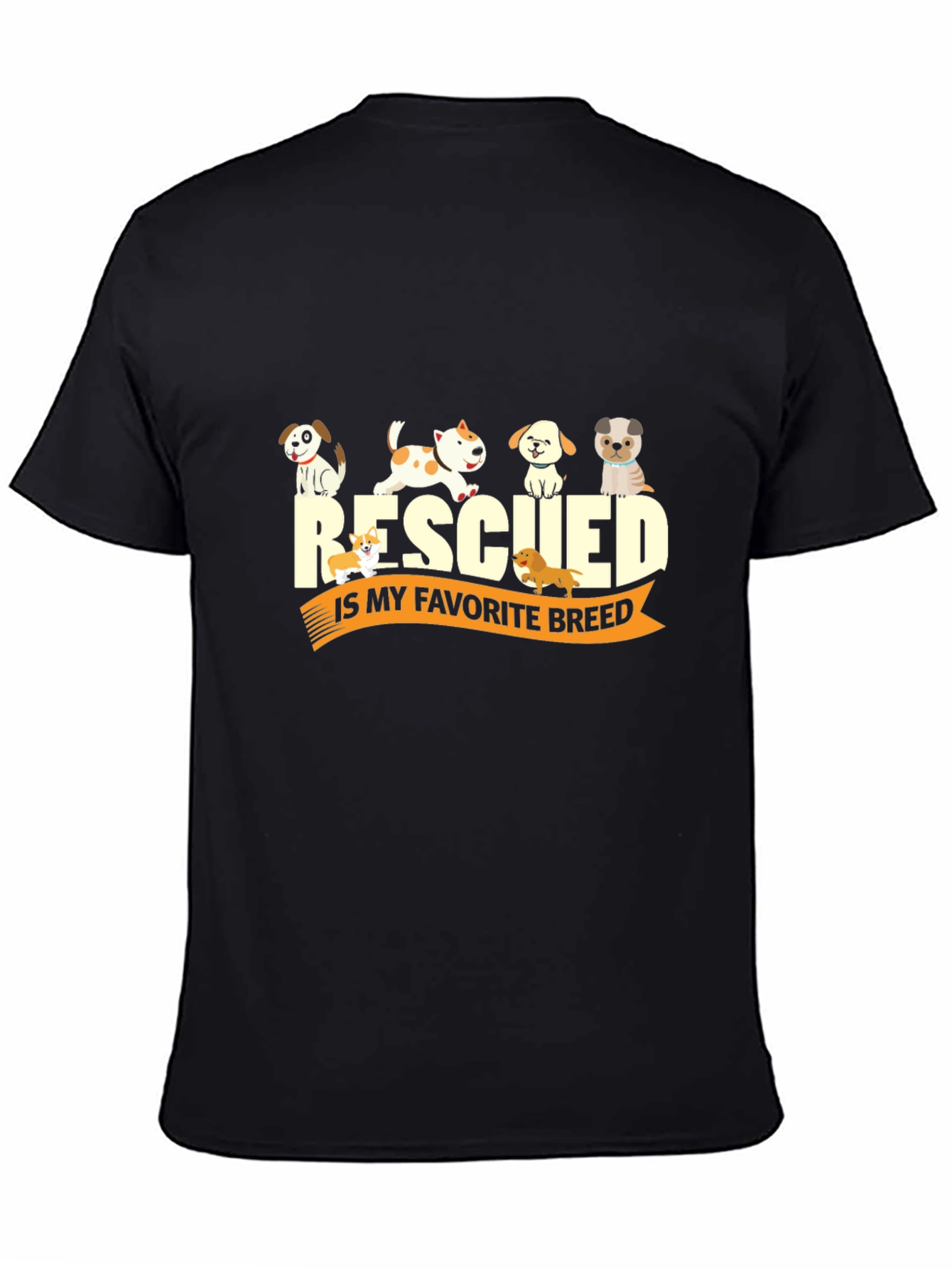Black Rescued Is My Favorite Breed Black T-Shirt view 4