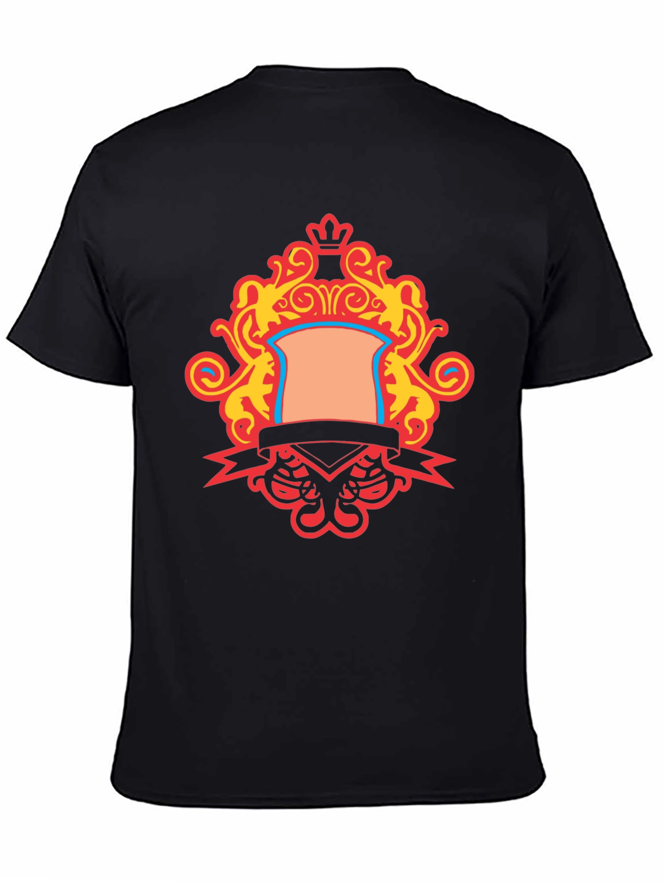 Black Ornate Crest Graphic Tee - Black Cotton Blend T-Shirt view 4
