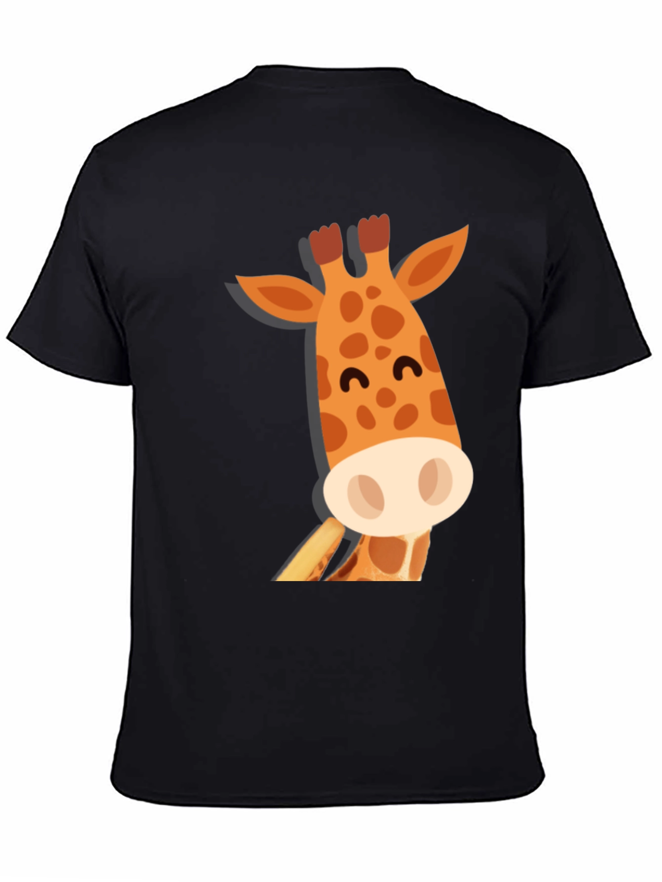 Black Cute Giraffe Graphic Tee - Black Cotton T-Shirt view 4
