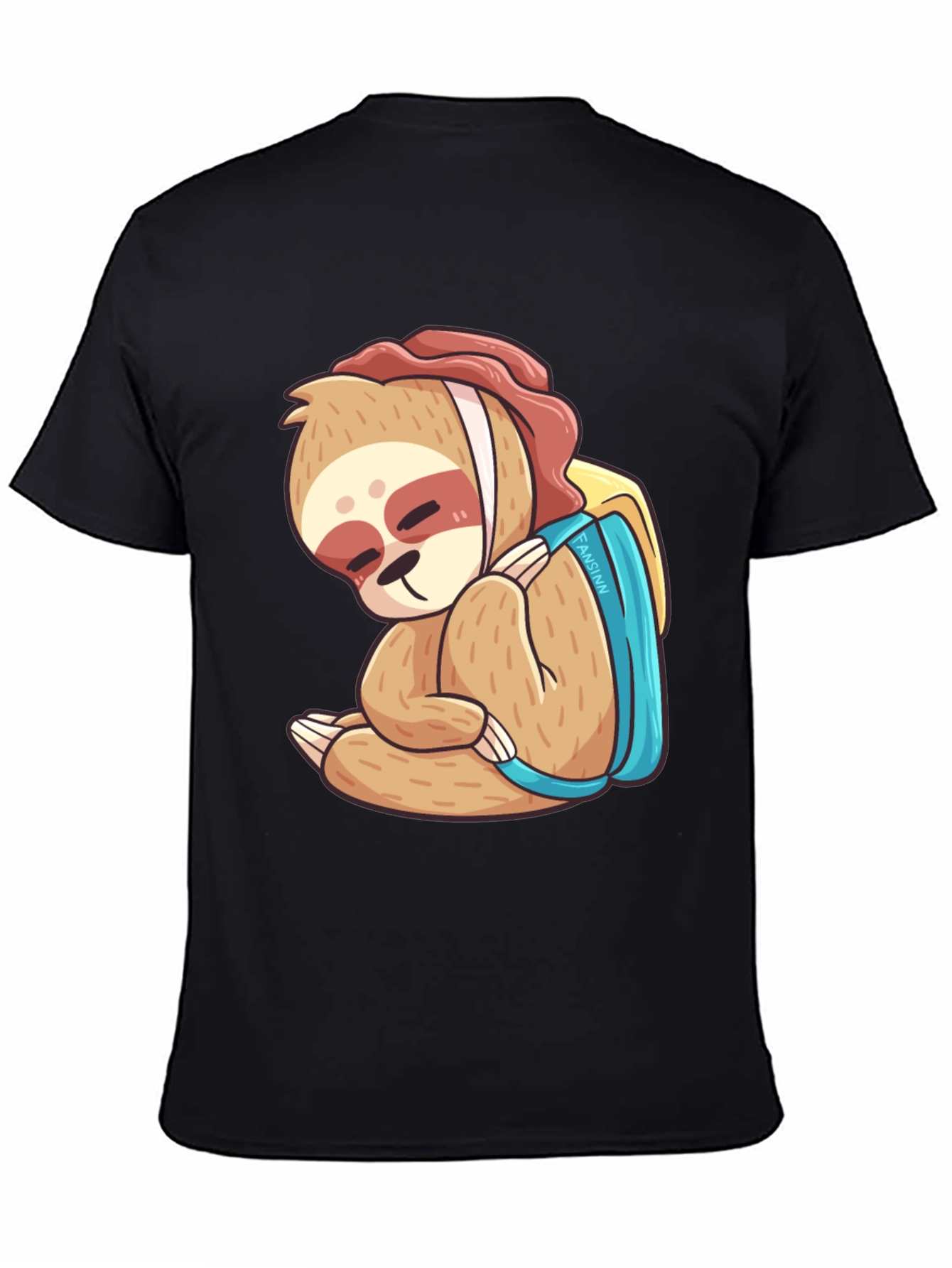 Black Sloth with Backpack Graphic T-Shirt view 4