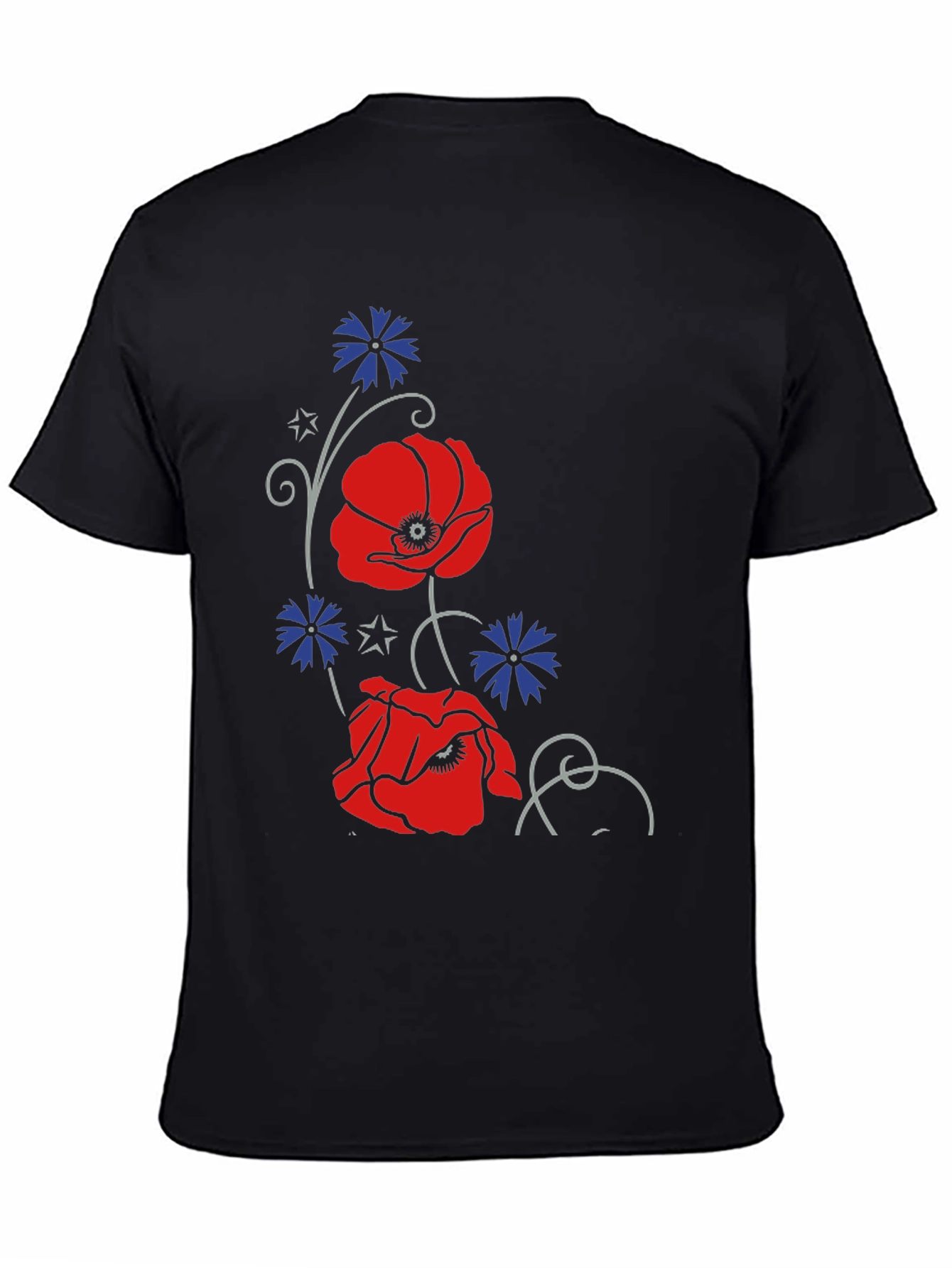 Black Floral Poppy & Cornflower Print Black T-Shirt view 4