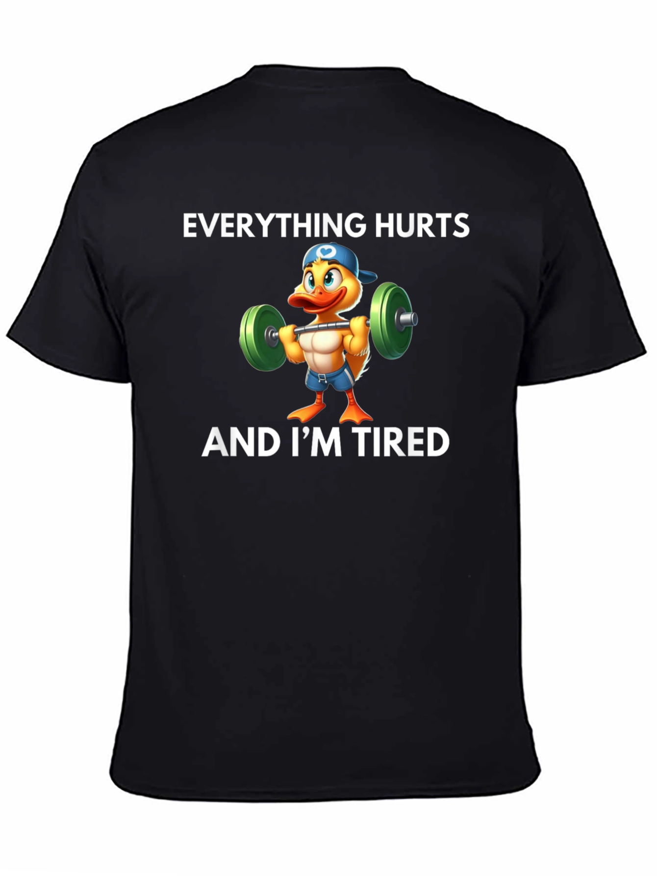 Black Everything Hurts Tired Duck T-Shirt view 4