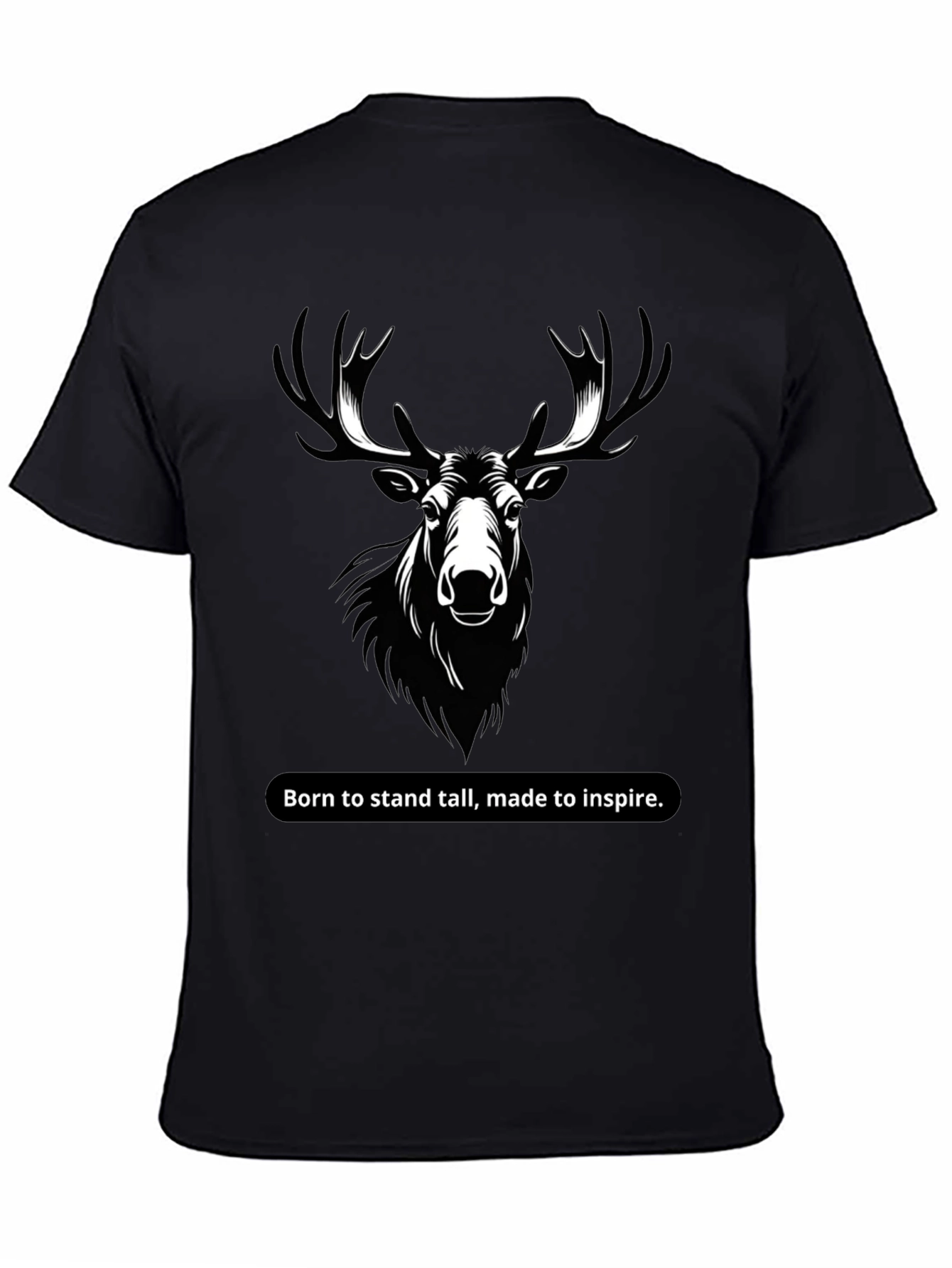 Black Men's Black T-Shirt with Moose Graphic view 4
