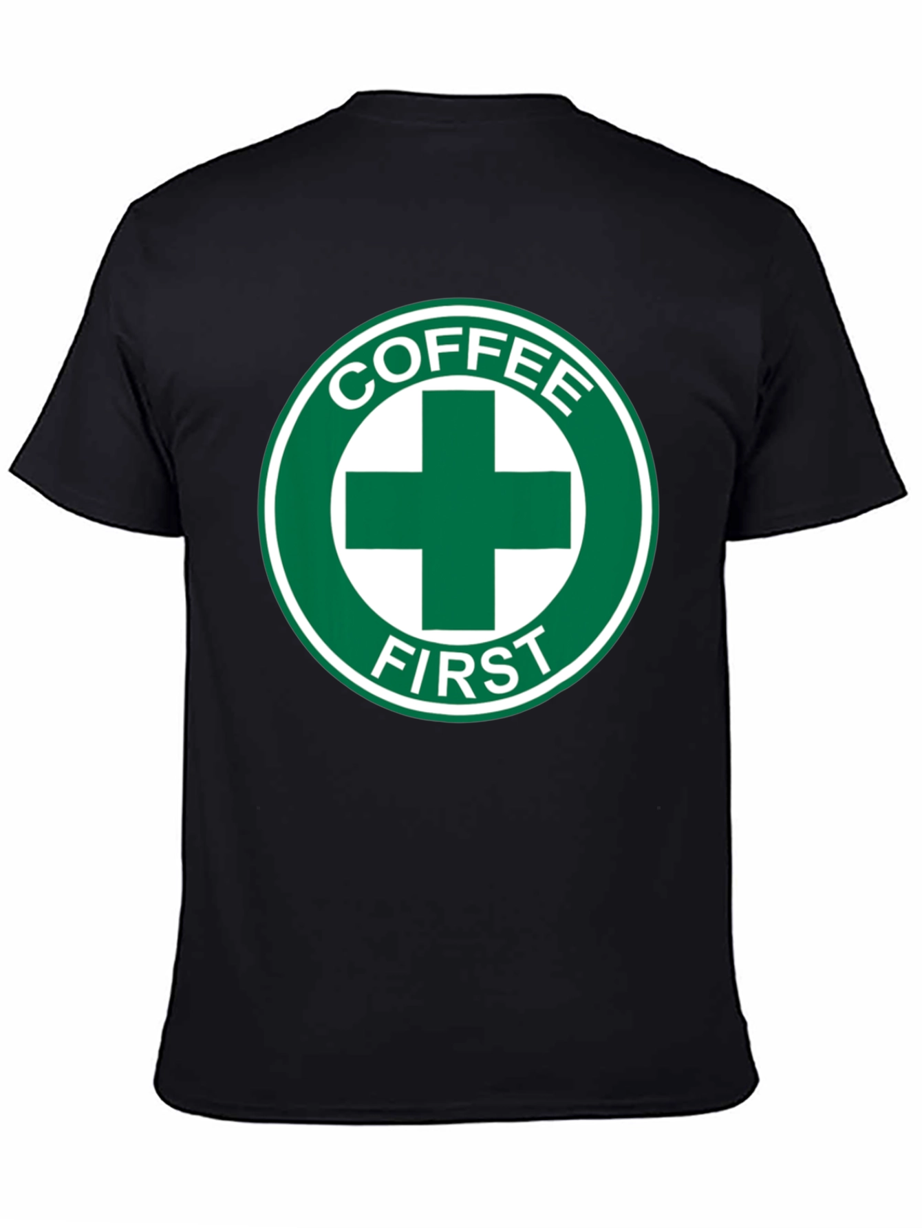 Black Coffee First T-Shirt - Green Cross Design view 4