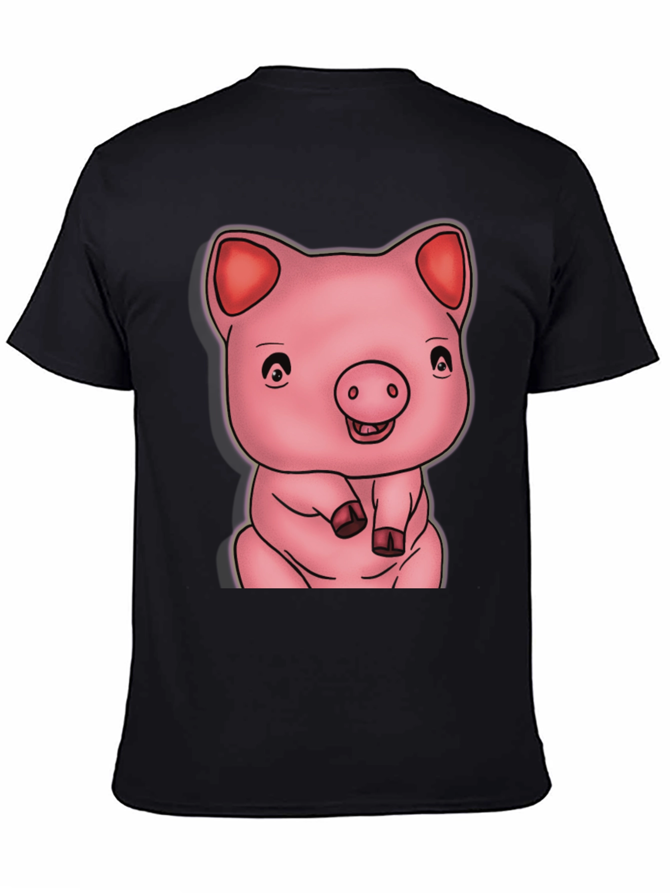 Black Cute Pig Graphic Black T-Shirt view 4