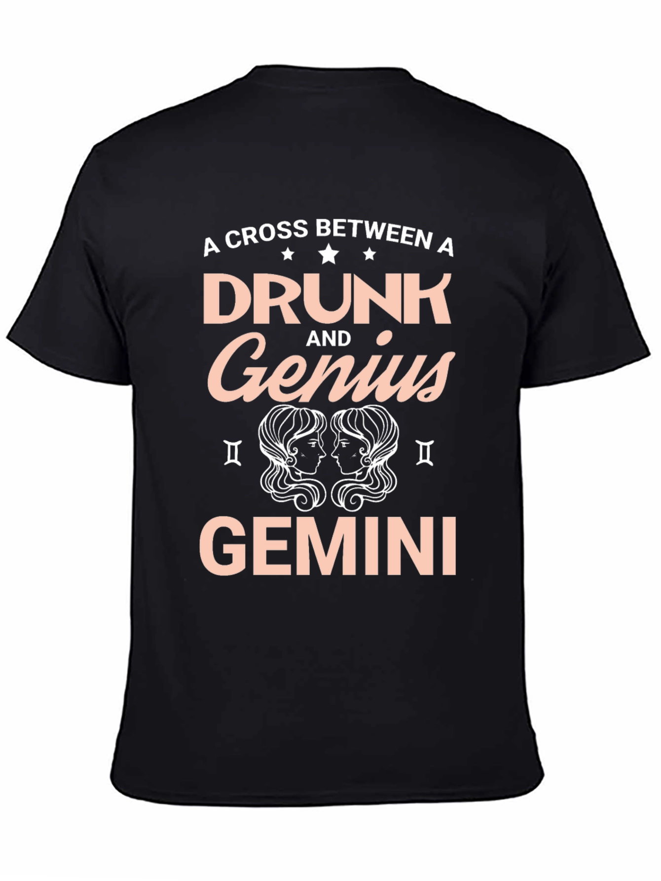 Black Drunk and Genius Gemini Black T-Shirt view 4