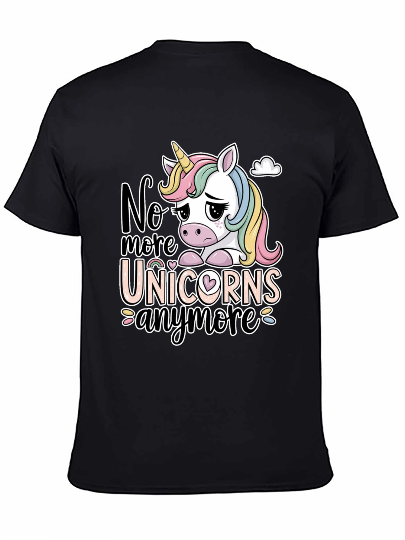 Black Sad Unicorn Graphic Tee - "No More Unicorns" Black T-Shirt view 4