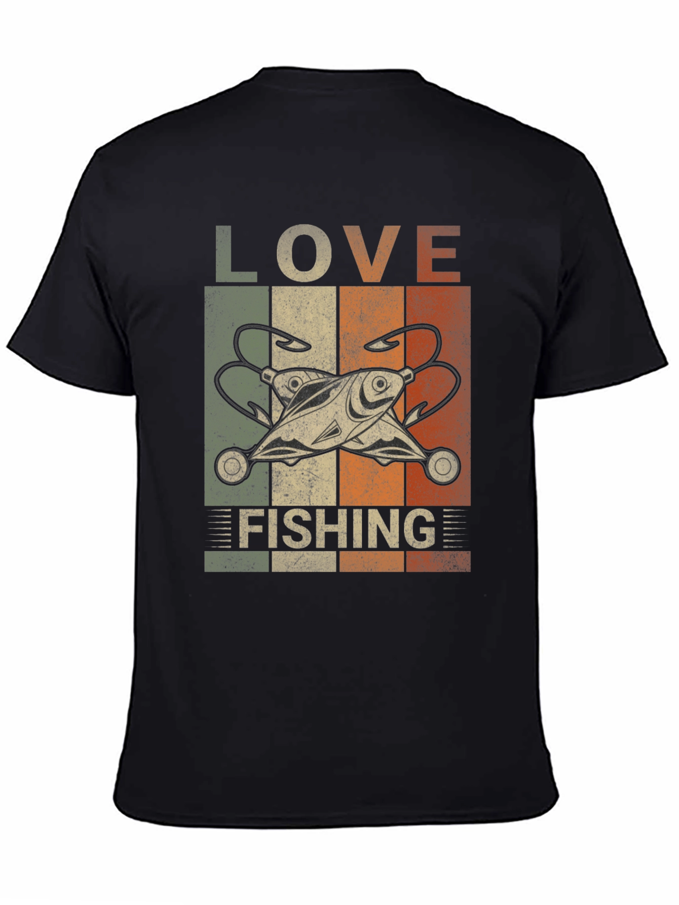 Black Love Fishing Retro Graphic T-Shirt view 4