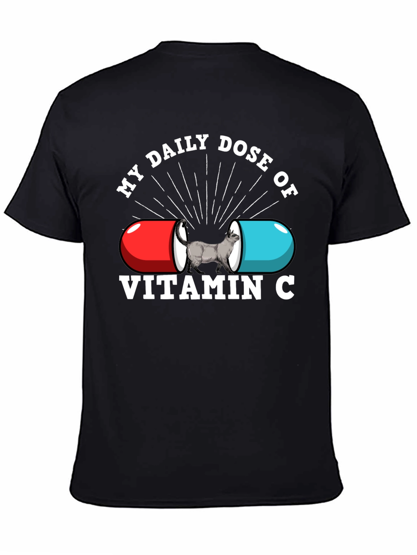 Black Vitamin C Cat T-Shirt - Daily Dose Humor Tee view 4