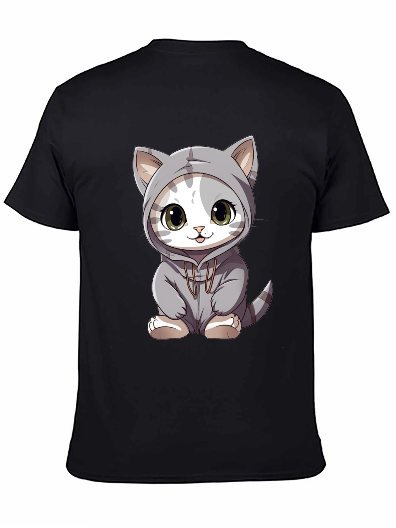 Black Cute Cat Hoodie T-Shirt view 4