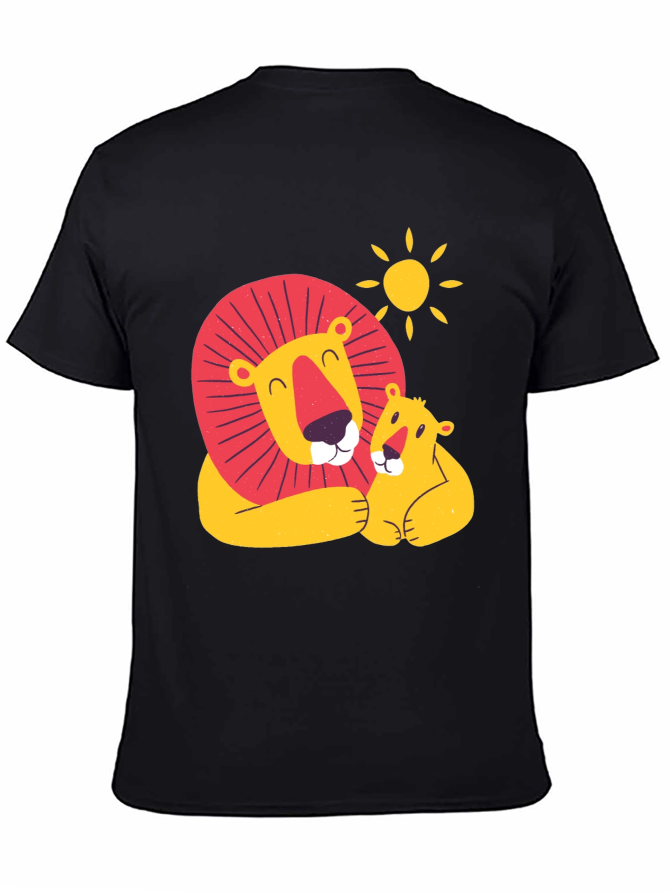 Black Cute Lion & Cub Graphic Black T-Shirt view 4