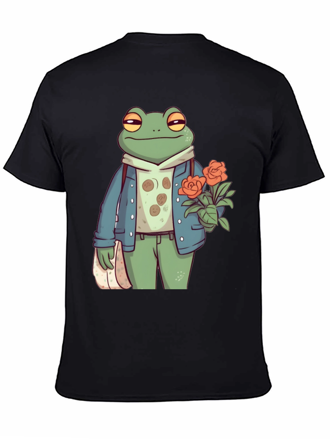 Black Stylish Frog with Flowers Graphic Tee view 4