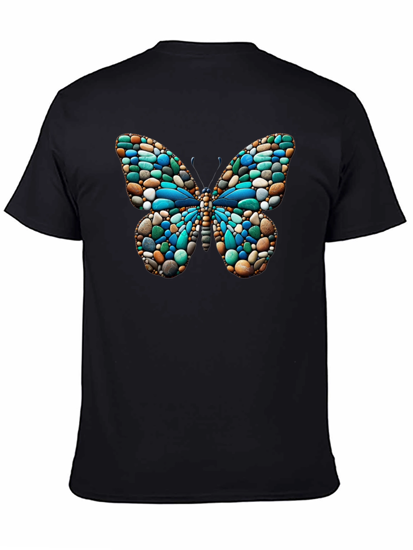 Black Butterfly Stone Pattern Black T-Shirt view 4