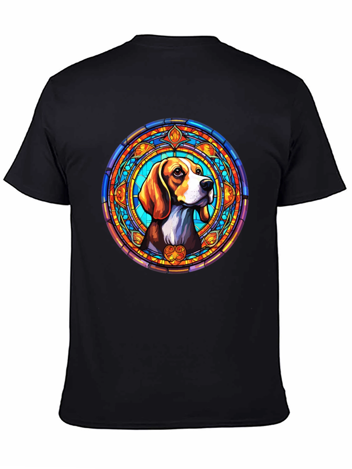Black Stained Glass Beagle Dog Graphic T-Shirt view 4