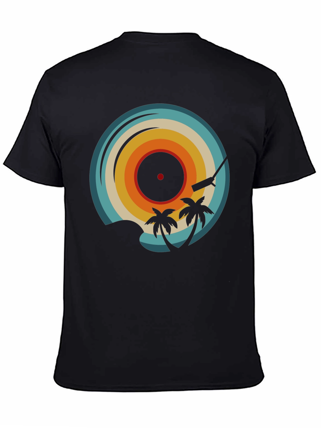 Black Retro Vinyl Record Palm Tree Graphic Tee view 4