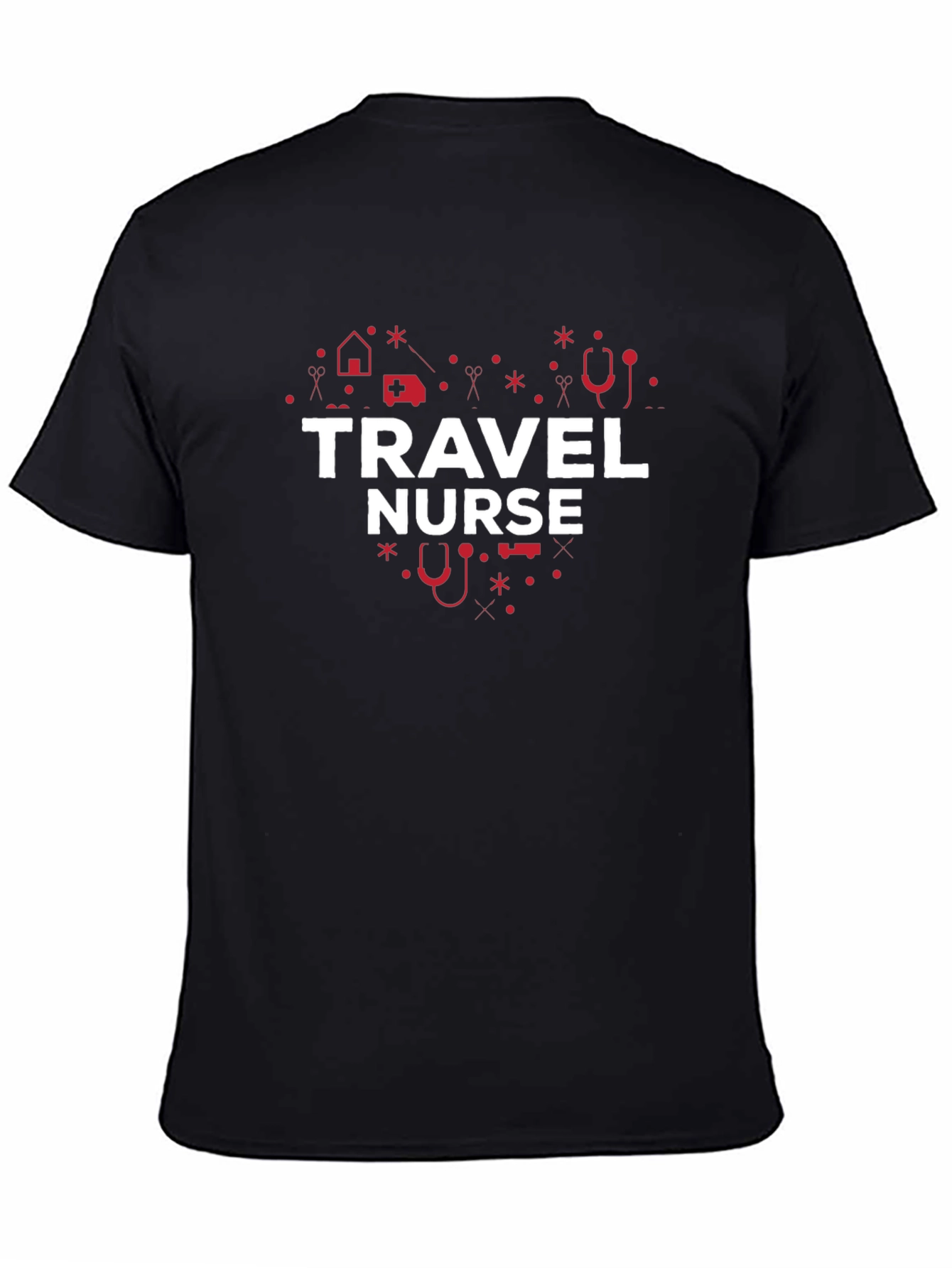 Black Travel Nurse Heart Graphic Tee - Black Cotton T-Shirt view 4