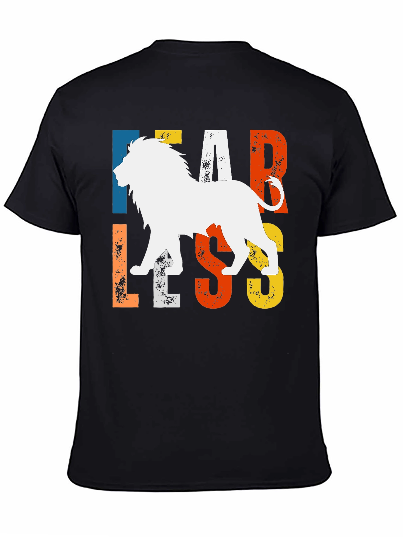 Black Fearless Lion Graphic Tee - Bold Animal Print T-Shirt view 4