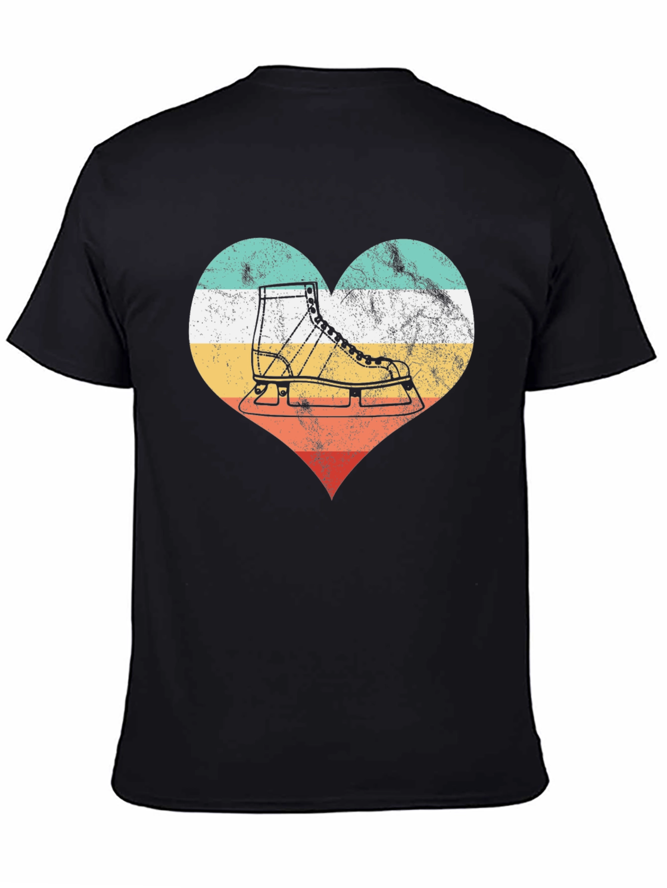 Black Vintage Ice Skate Heart T-Shirt view 4