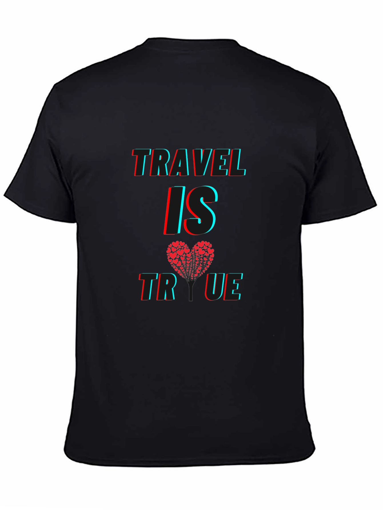 Black Travel Is True Heart Graphic Tee - Soft Cotton Blend view 4