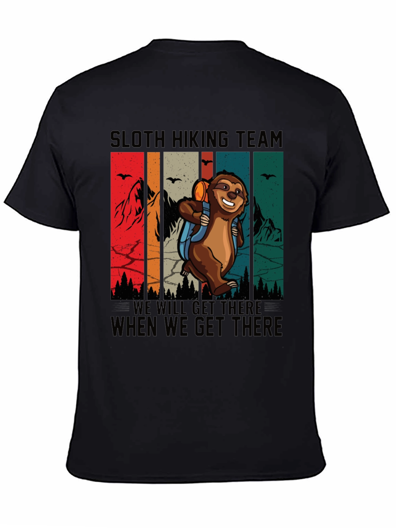 Black Sloth Hiking Team T-Shirt Funny Graphic Tee view 4