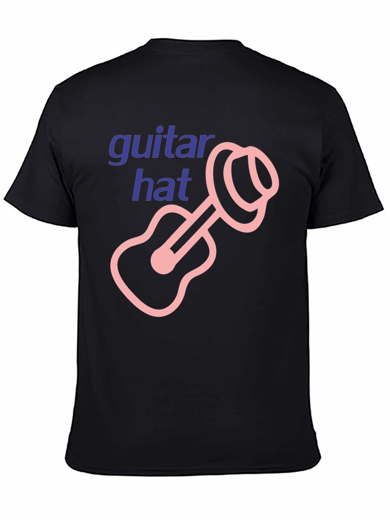 Black Guitar Hat Graphic Tee - Black Cotton T-Shirt view 4