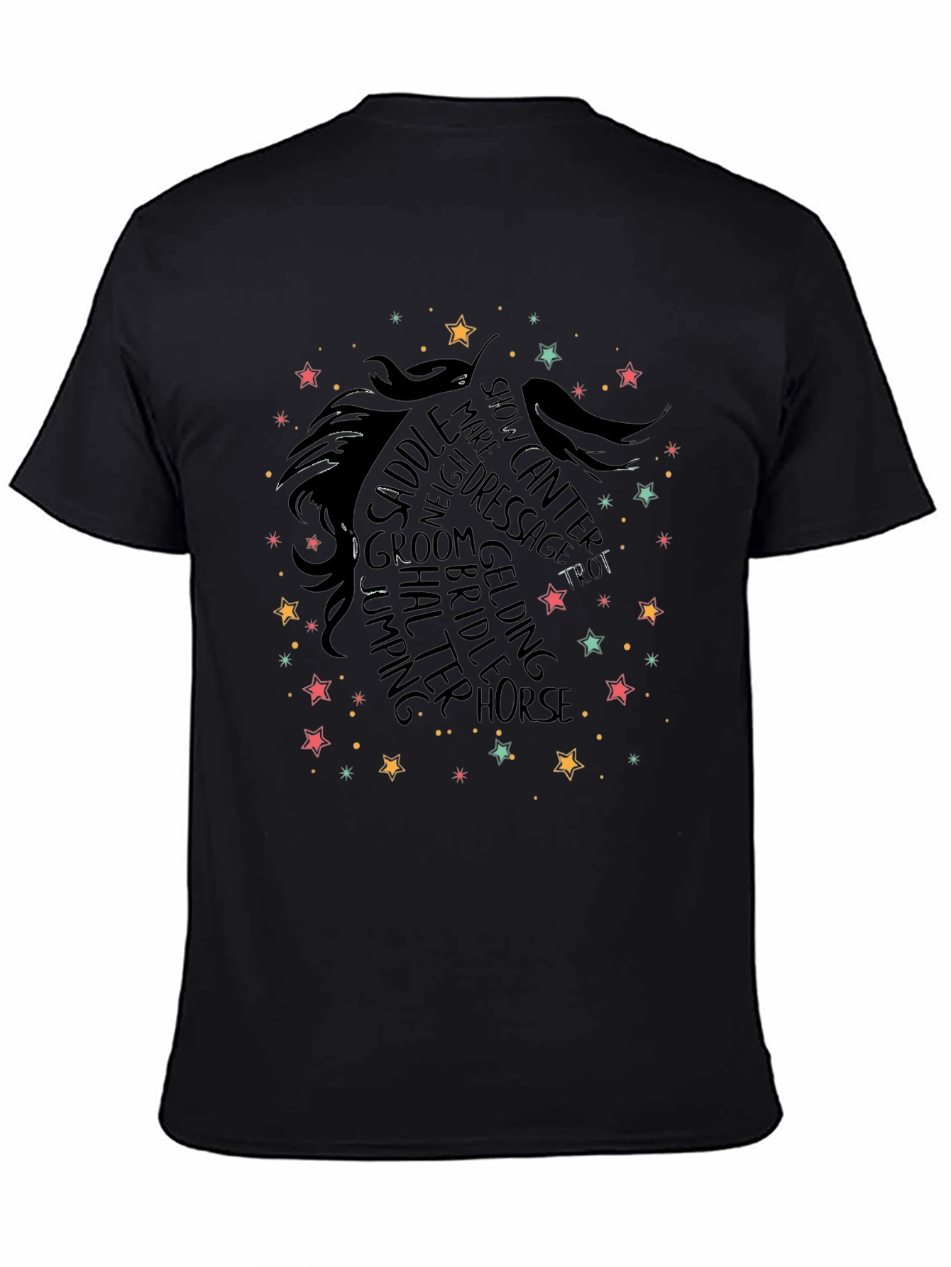 Black Horse Lover T-Shirt: Equestrian Word Art Design view 4