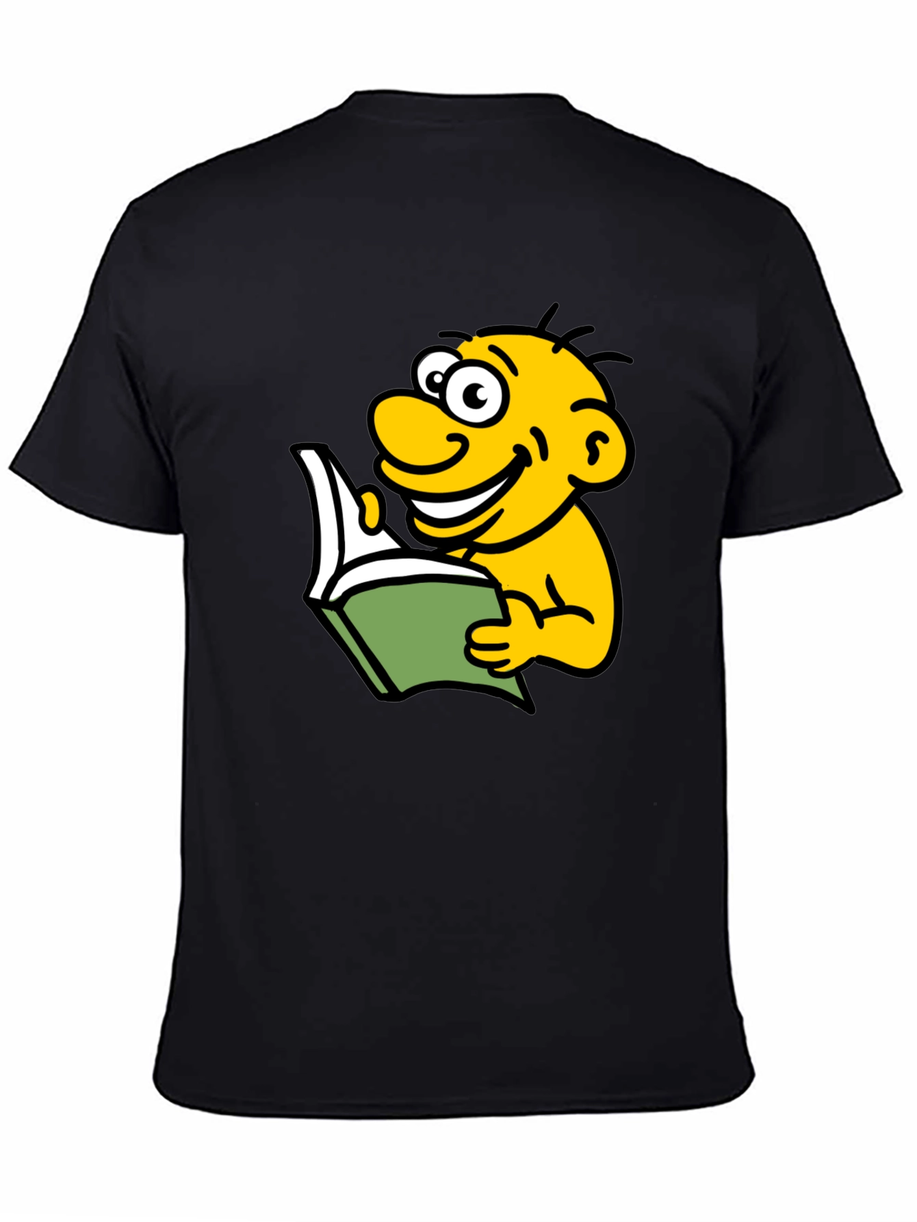 Black Cartoon Character Reading T-Shirt view 4