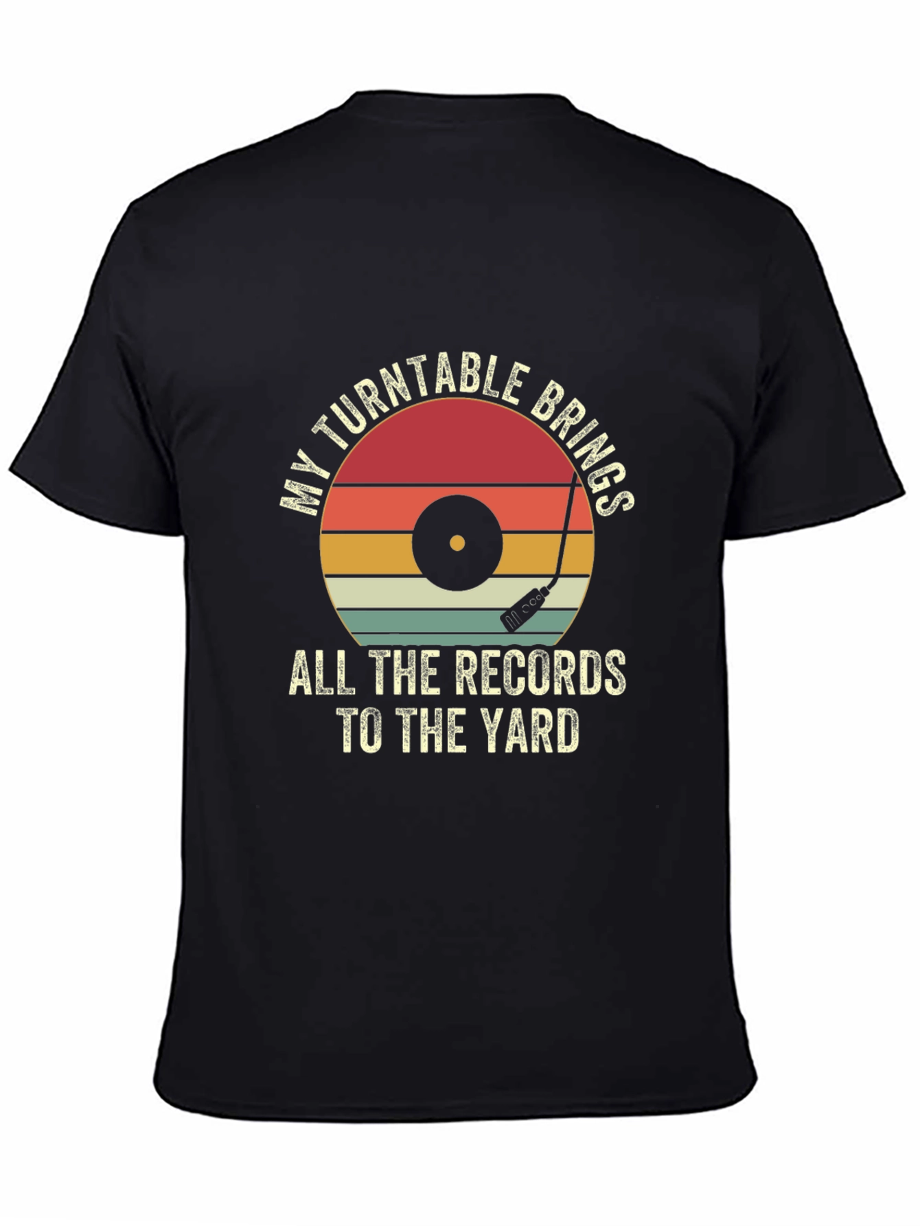 Black Retro Turntable Music T-Shirt view 4
