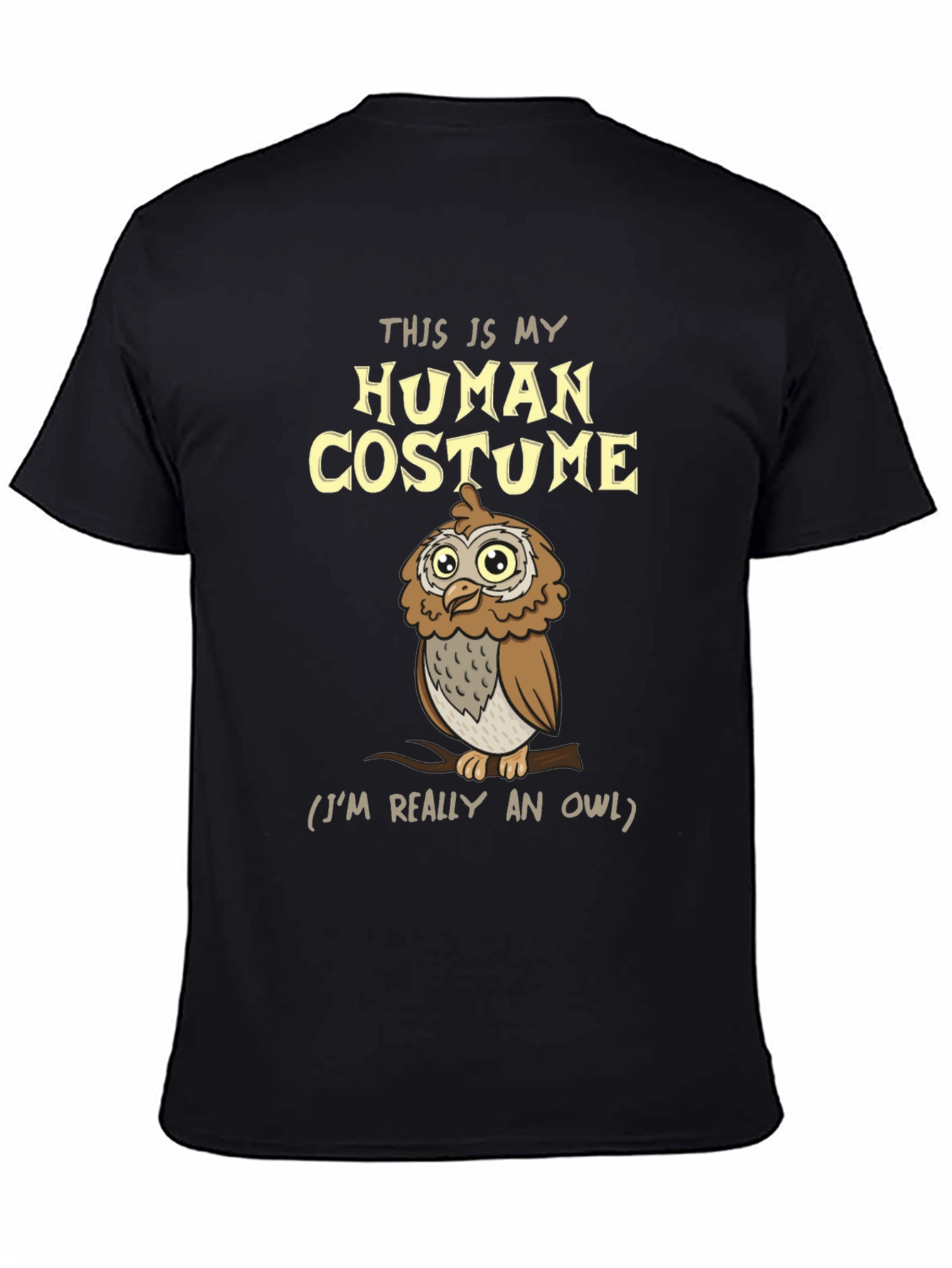 Black Human Costume Owl T-Shirt - Funny Halloween Tee view 4