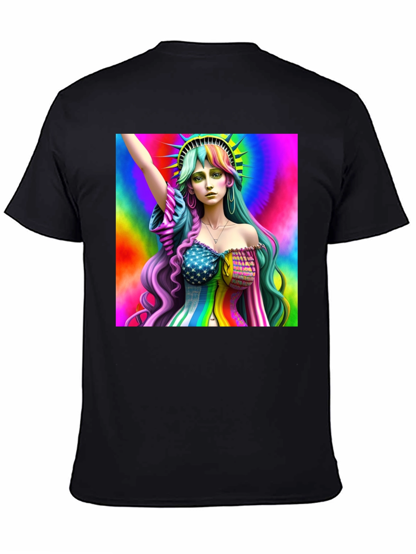 Black Statue of Liberty Rainbow Graphic Tee view 4