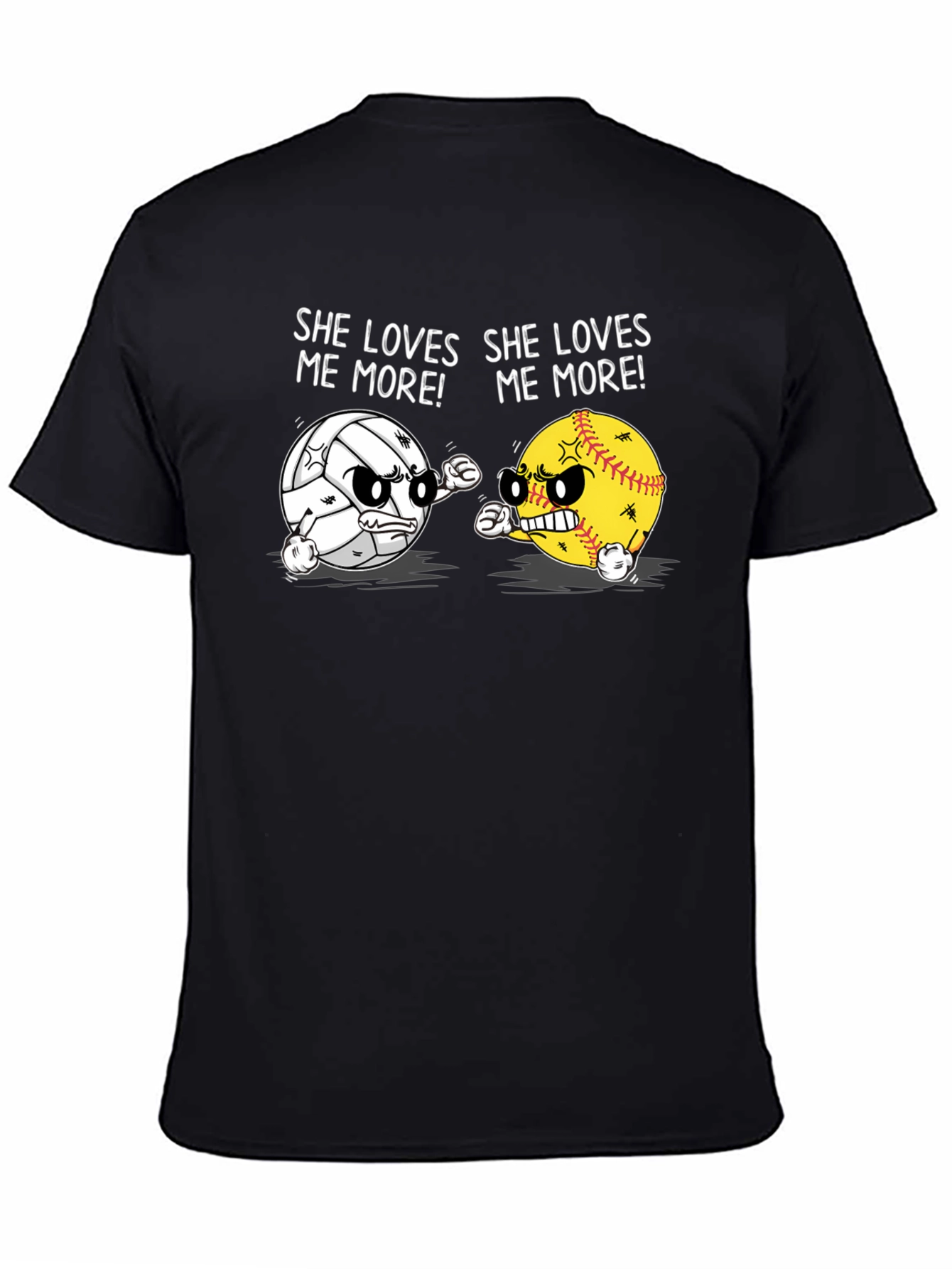 Black She Loves Me More T-Shirt: Volleyball vs Softball Funny Tee view 4