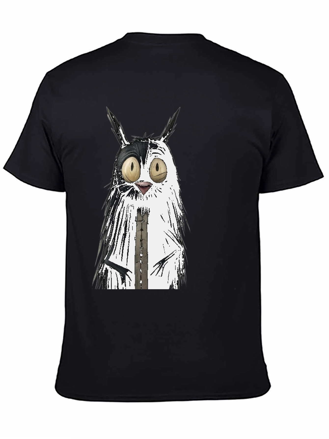 Black Whimsical Cat Graphic Tee - Unisex Black T-Shirt view 4