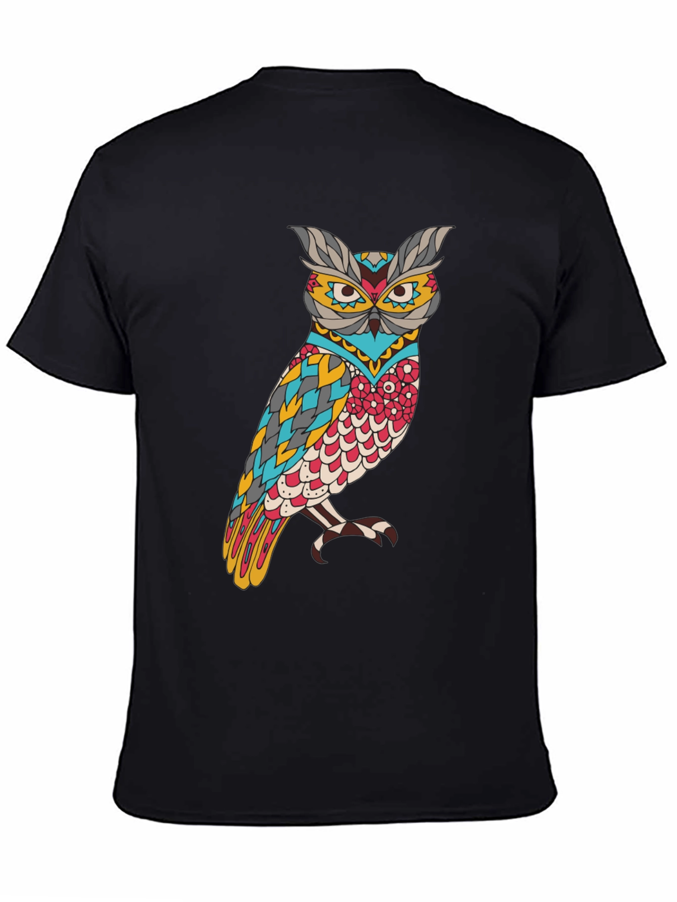 Black Owl Graphic Print Men's Black T-Shirt view 4