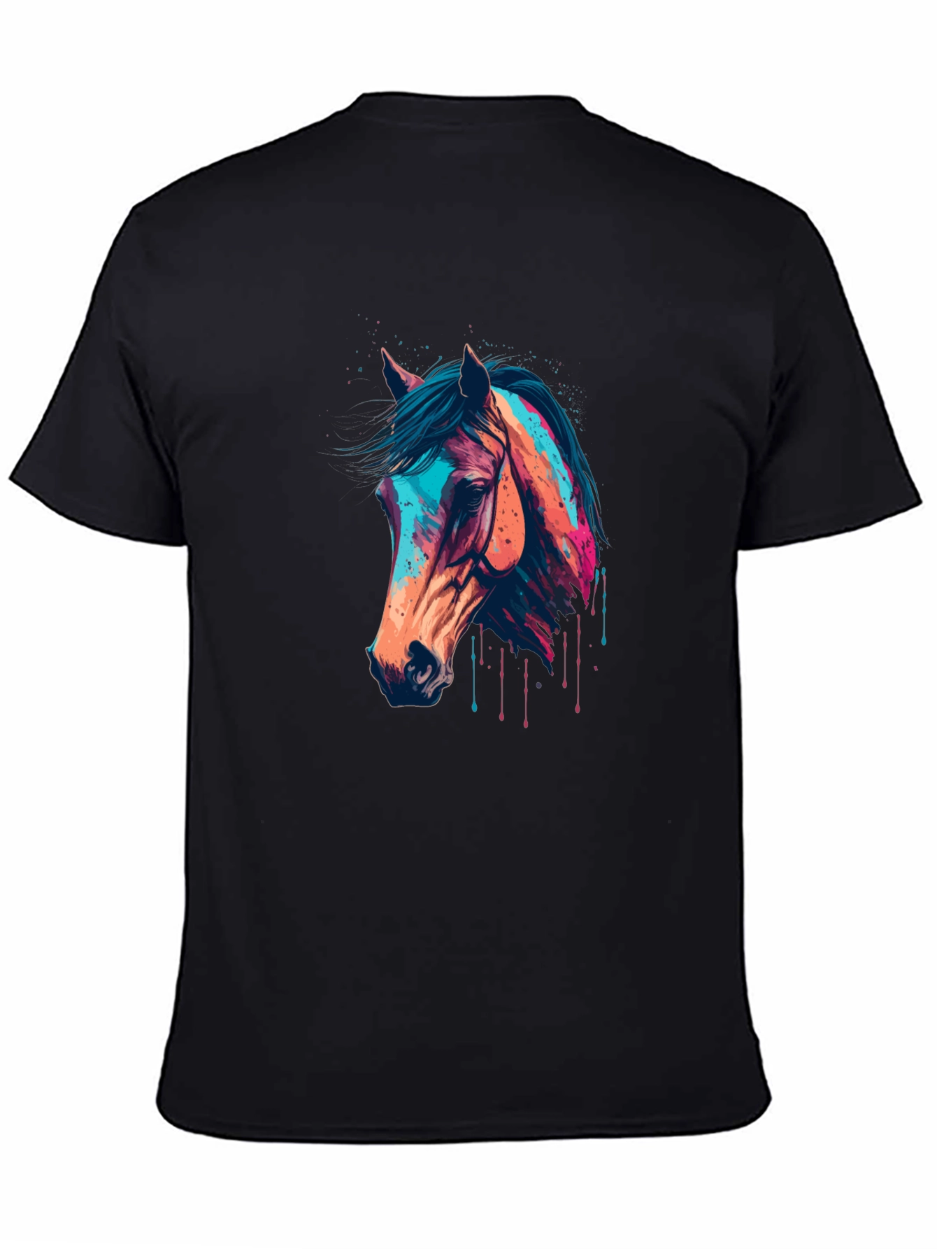 Black Horse Graphic Tee - Colorful Animal Print view 4