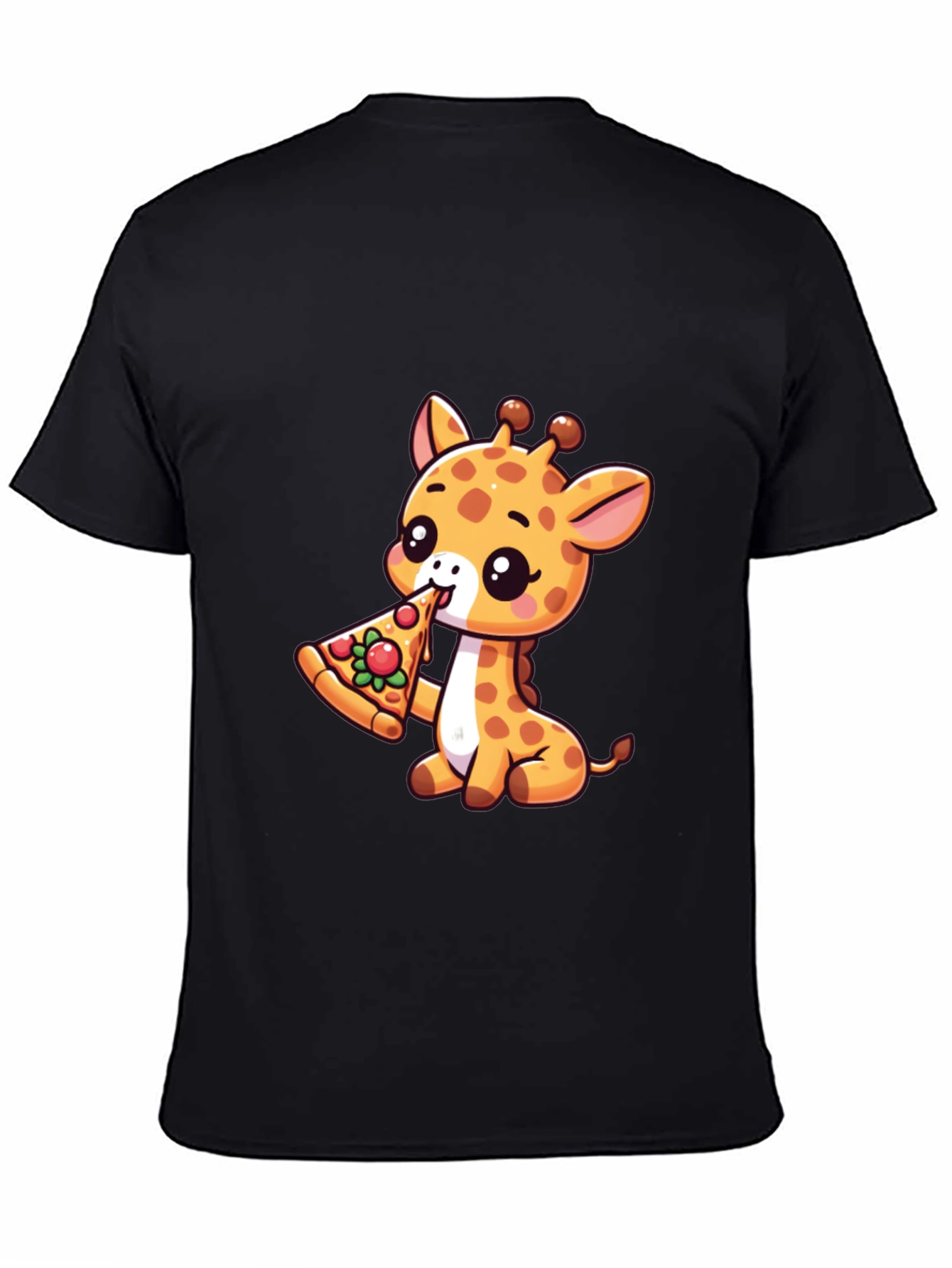 Black Cute Giraffe Pizza Lover T-Shirt view 4