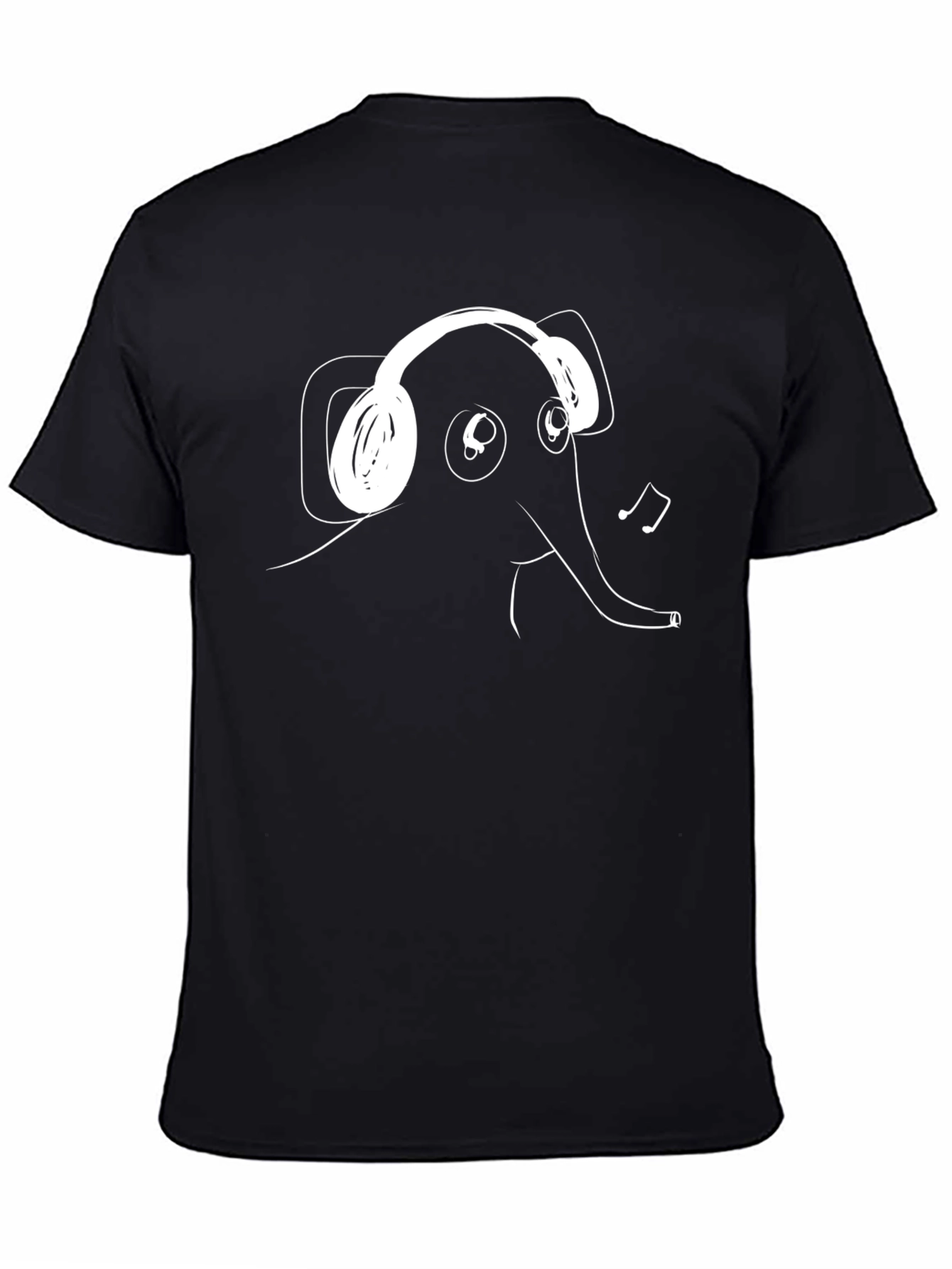 Black Elephant Wearing Headphones Black T-Shirt view 4