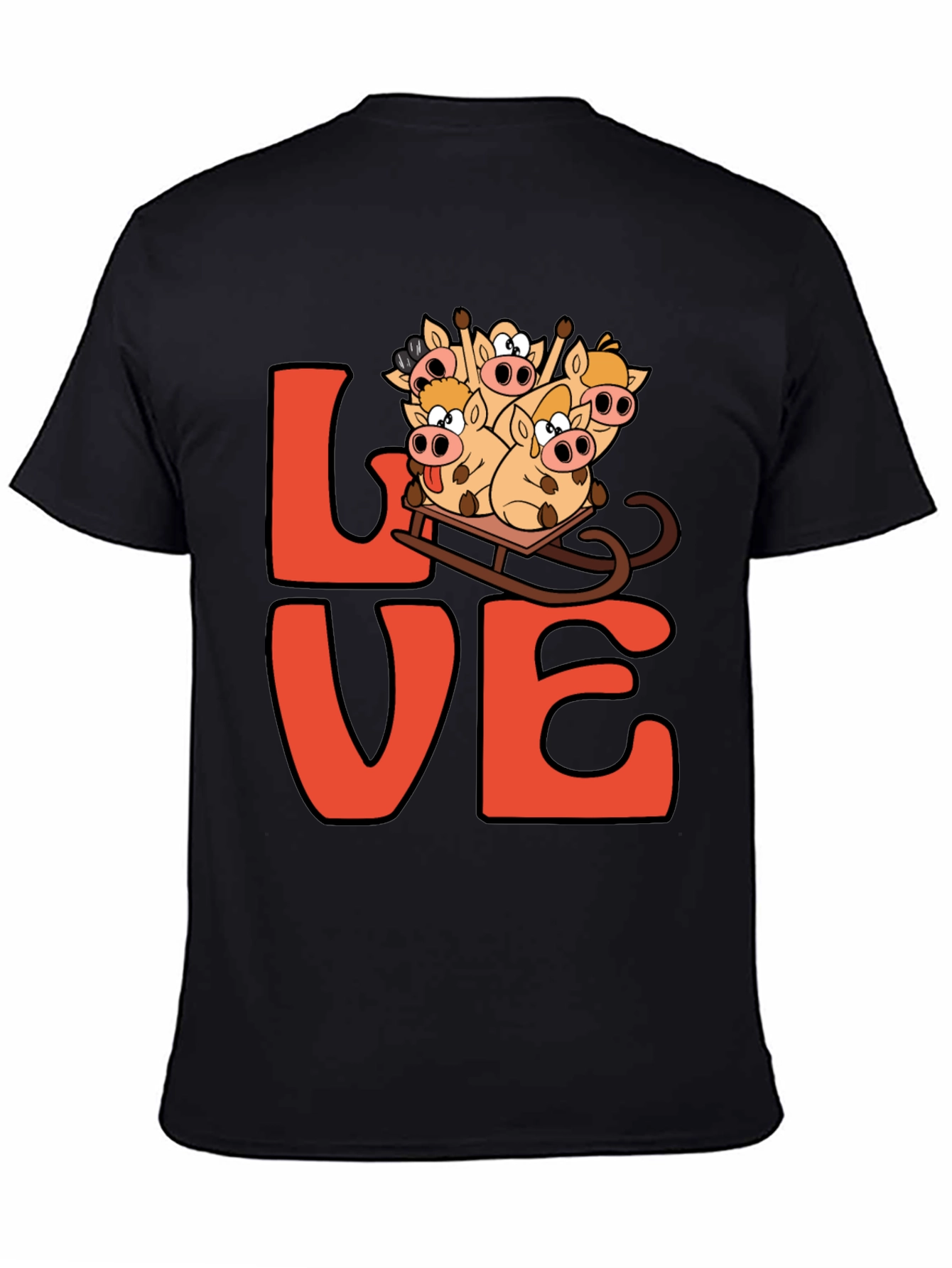 Black Love Pig Sled Black T-Shirt view 4