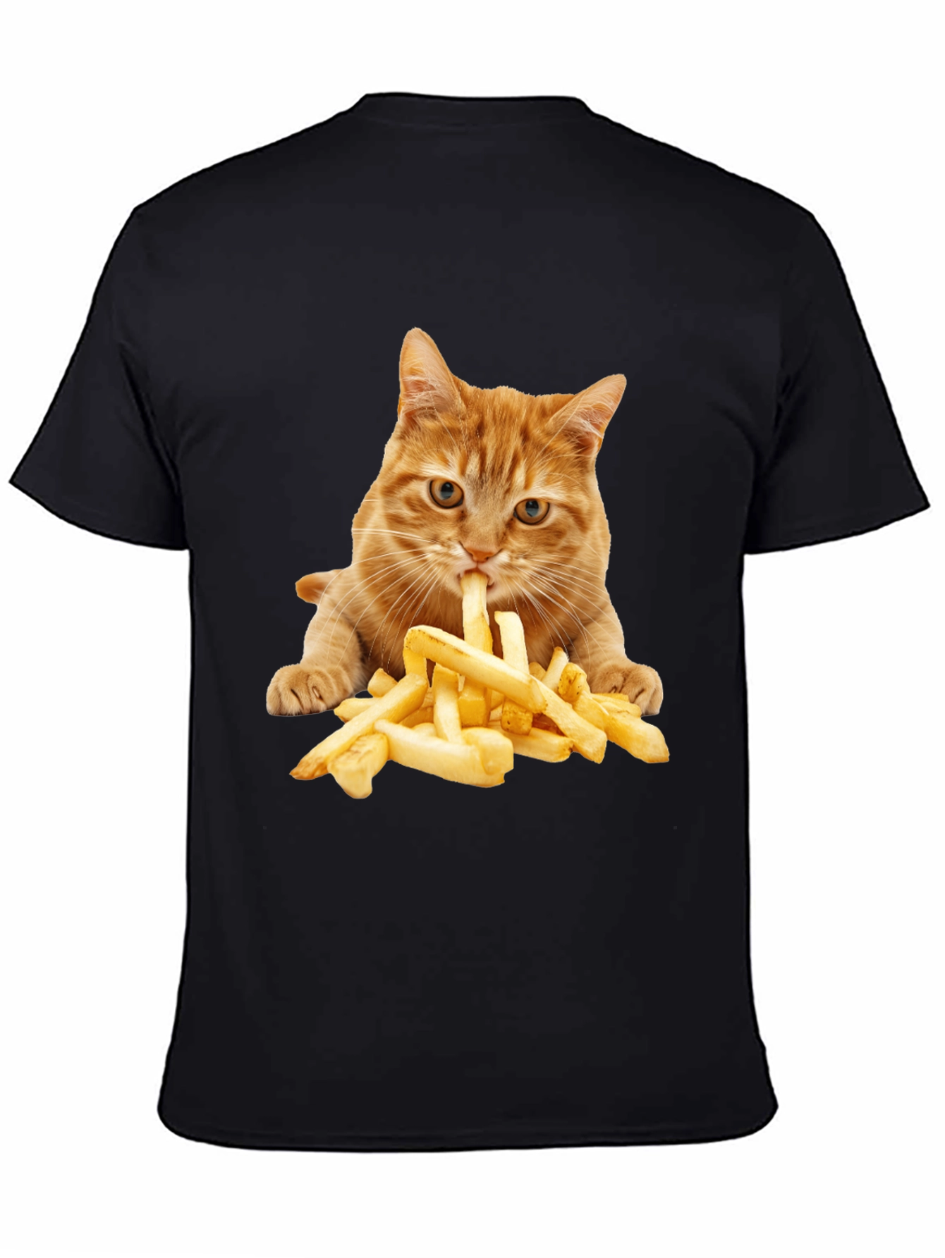 Black Cat Eating Fries Graphic Tee - Unisex T-Shirt view 4