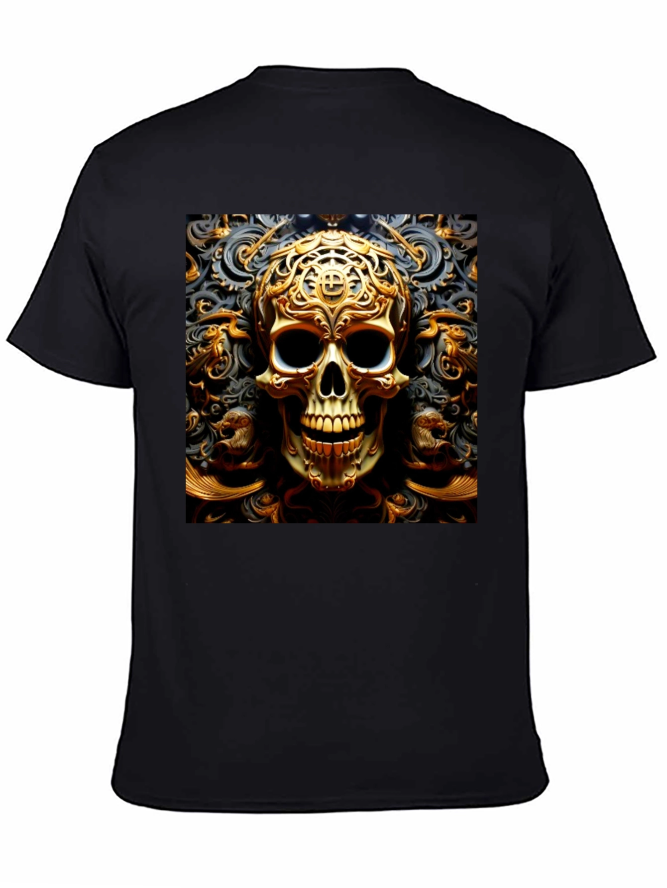 Black Ornate Gold Skull Graphic Tee view 4
