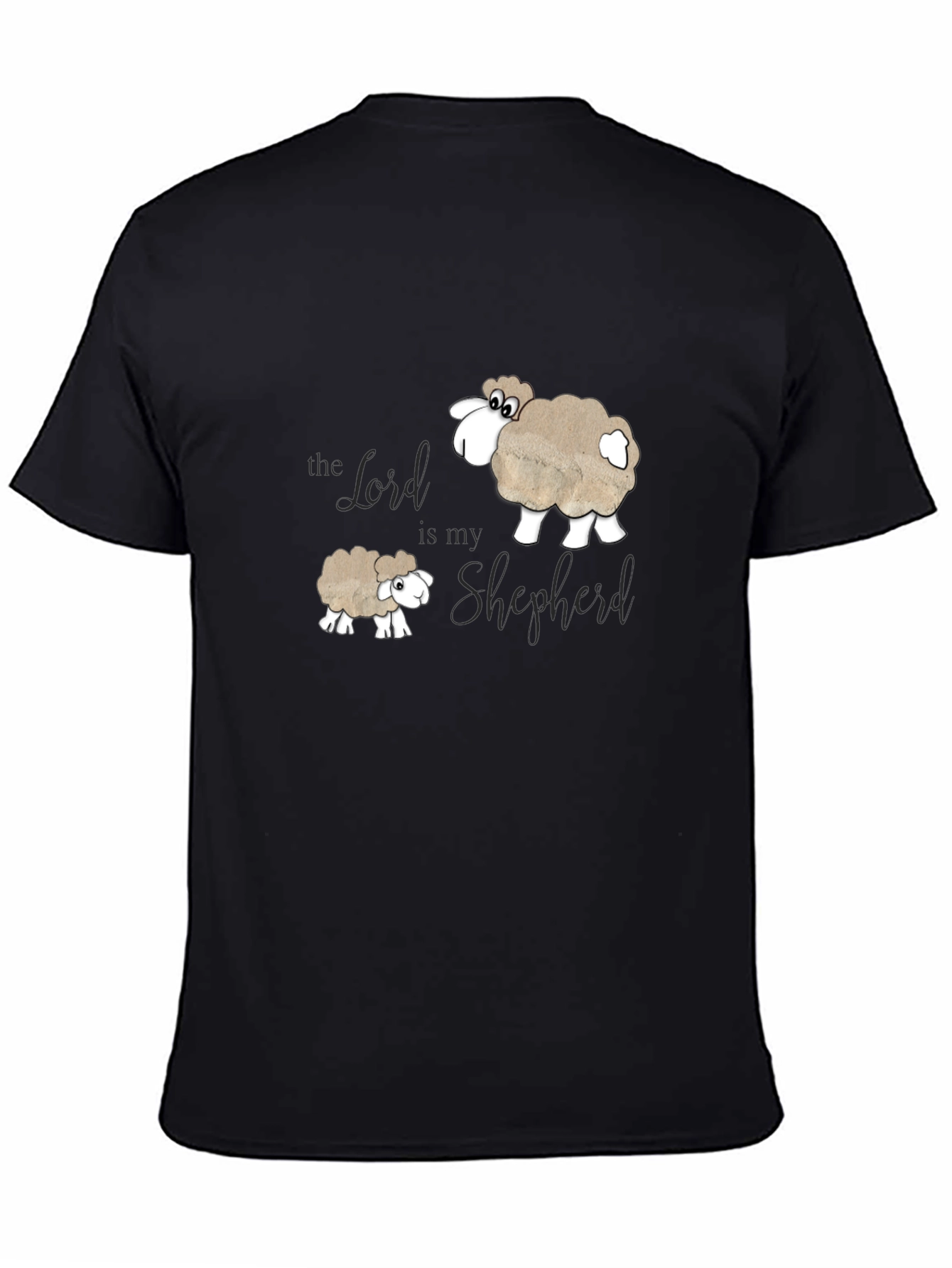 Black The Lord is my Shepherd T-Shirt - Sheep Design view 4